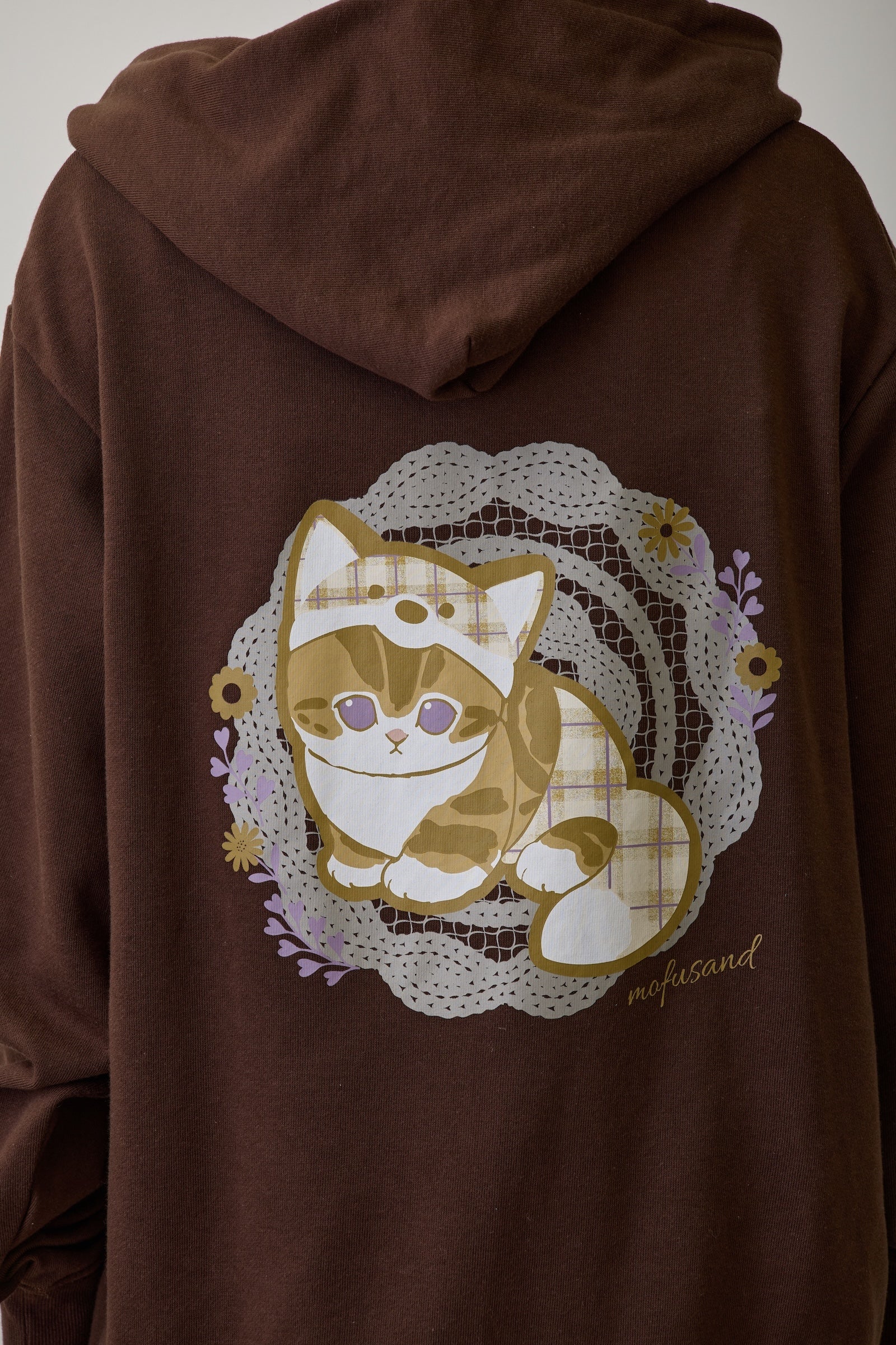 【2BUY10%OFF対象商品】mofusand ZIPパーカー カントリーチェック きつねにゃん ダークブラウン