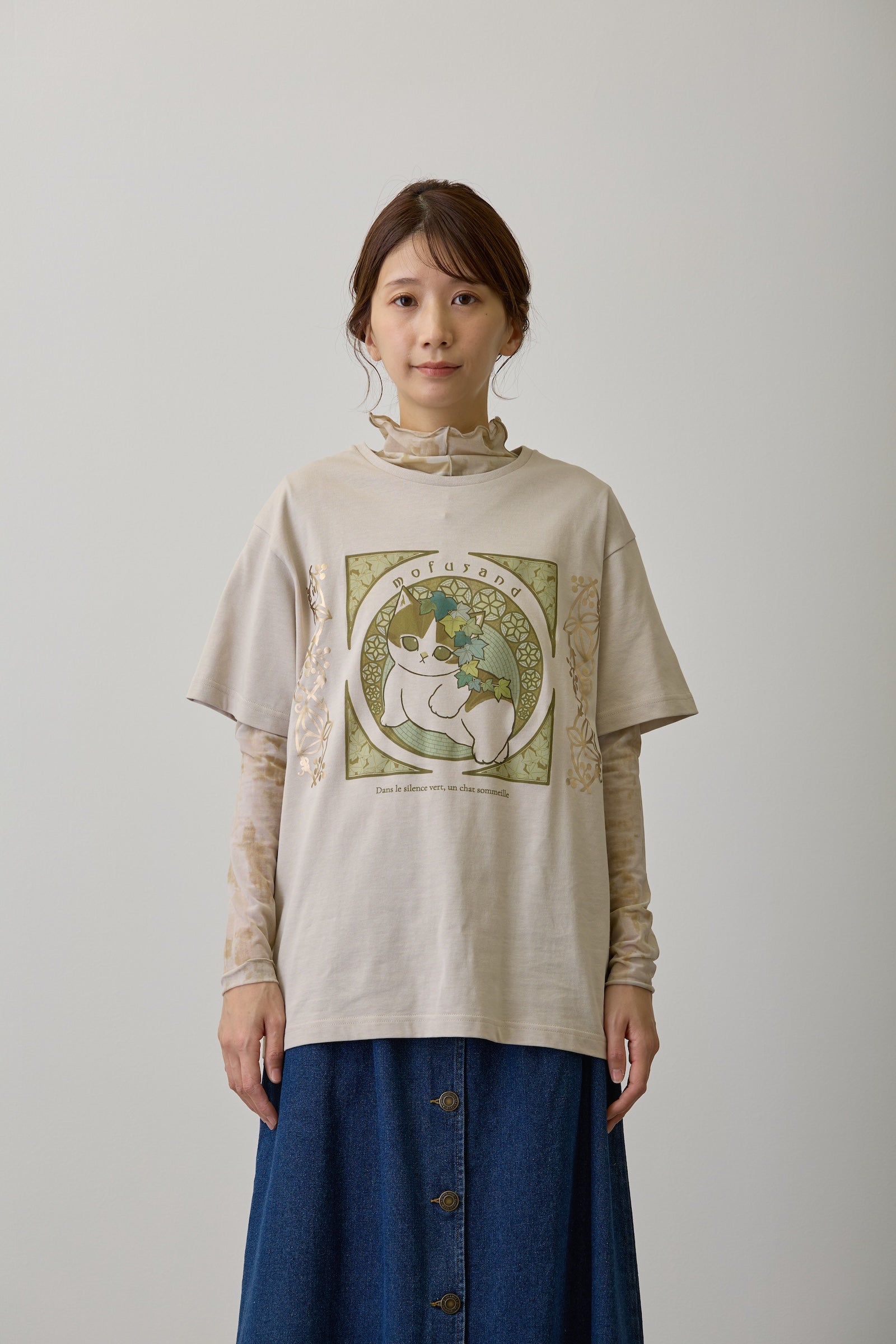 【2BUY10%OFF対象商品】mofusand Tシャツ アールヌーヴォー風 アイビー ナチュラル