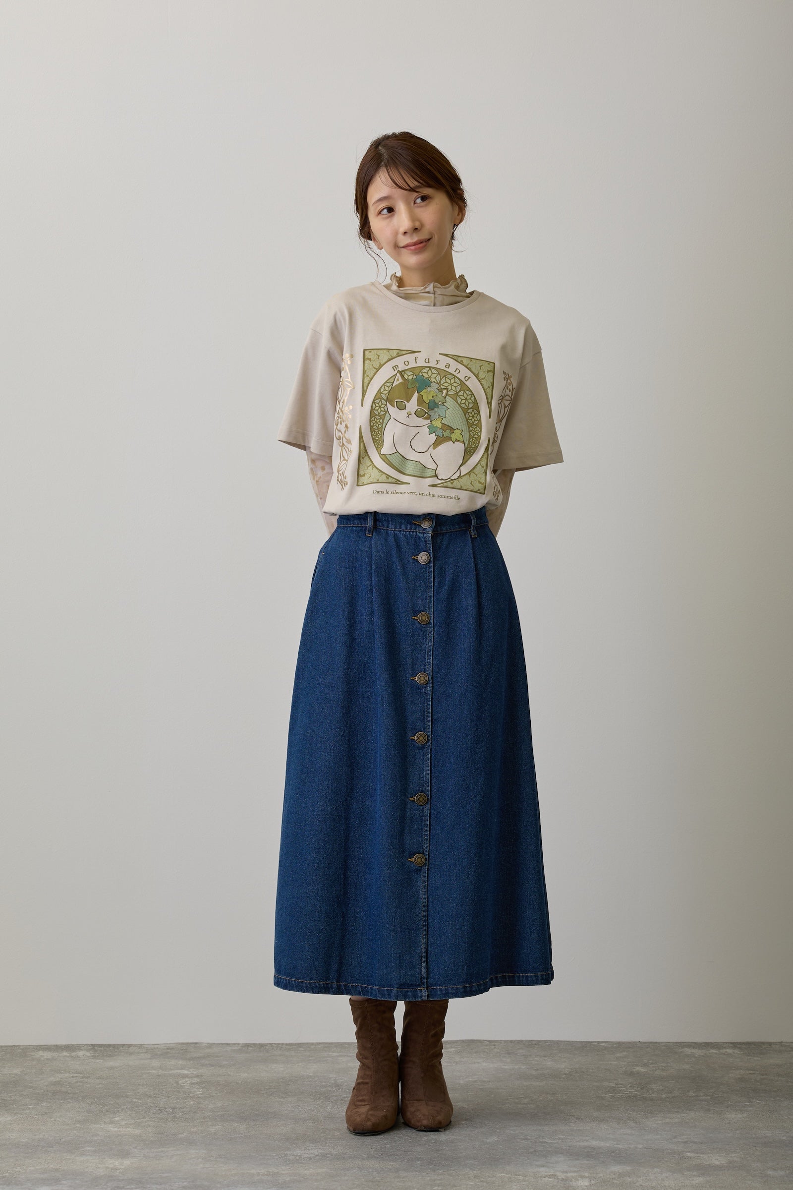 【2BUY10%OFF対象商品】mofusand Tシャツ アールヌーヴォー風 アイビー ナチュラル