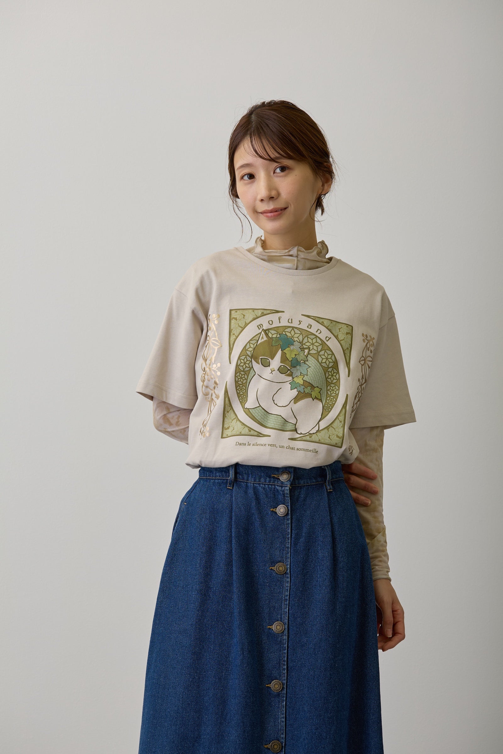 【2BUY10%OFF対象商品】mofusand Tシャツ アールヌーヴォー風 アイビー ナチュラル