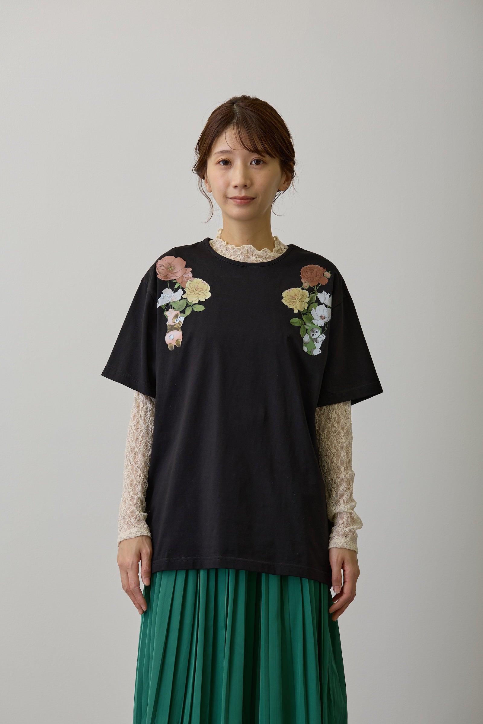 【2BUY10%OFF対象商品】mofusand×日比谷花壇 Tシャツ レイフローラ ブラック