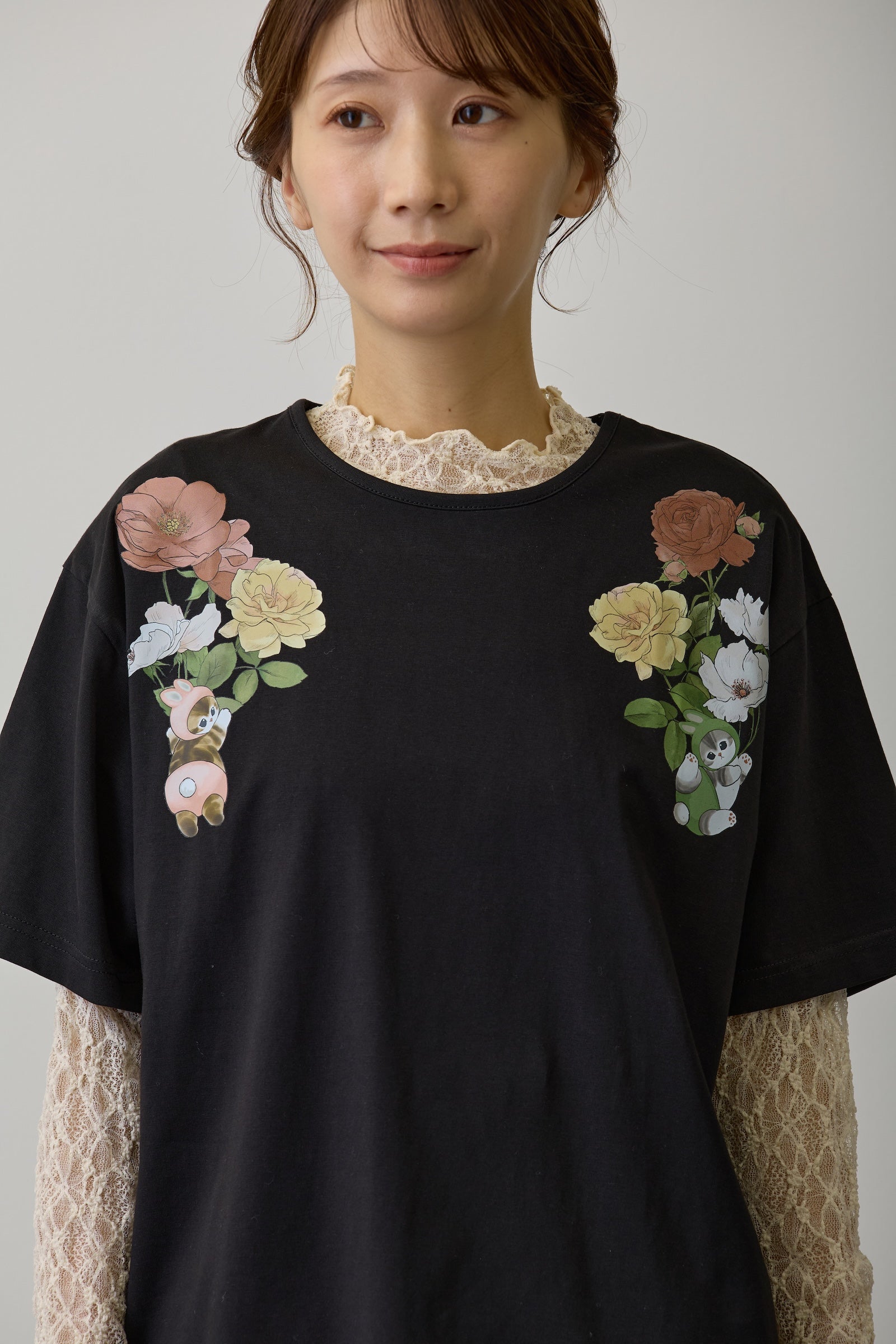 【2BUY10%OFF対象商品】mofusand×日比谷花壇 Tシャツ レイフローラ ブラック