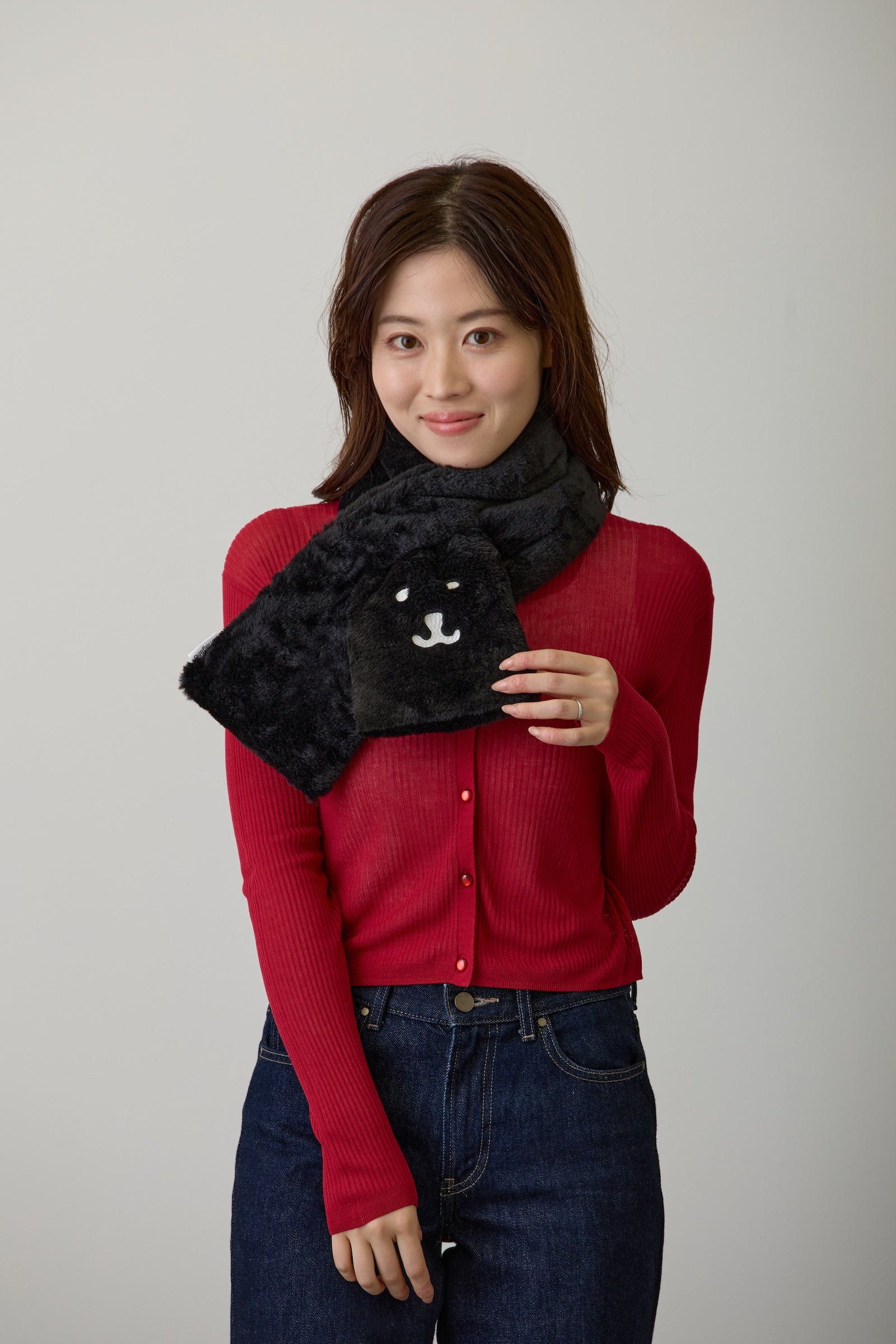 【2BUY10%OFF対象商品】ナガノキャラクターズ ファーマフラー くまフェイス ブラック ONE