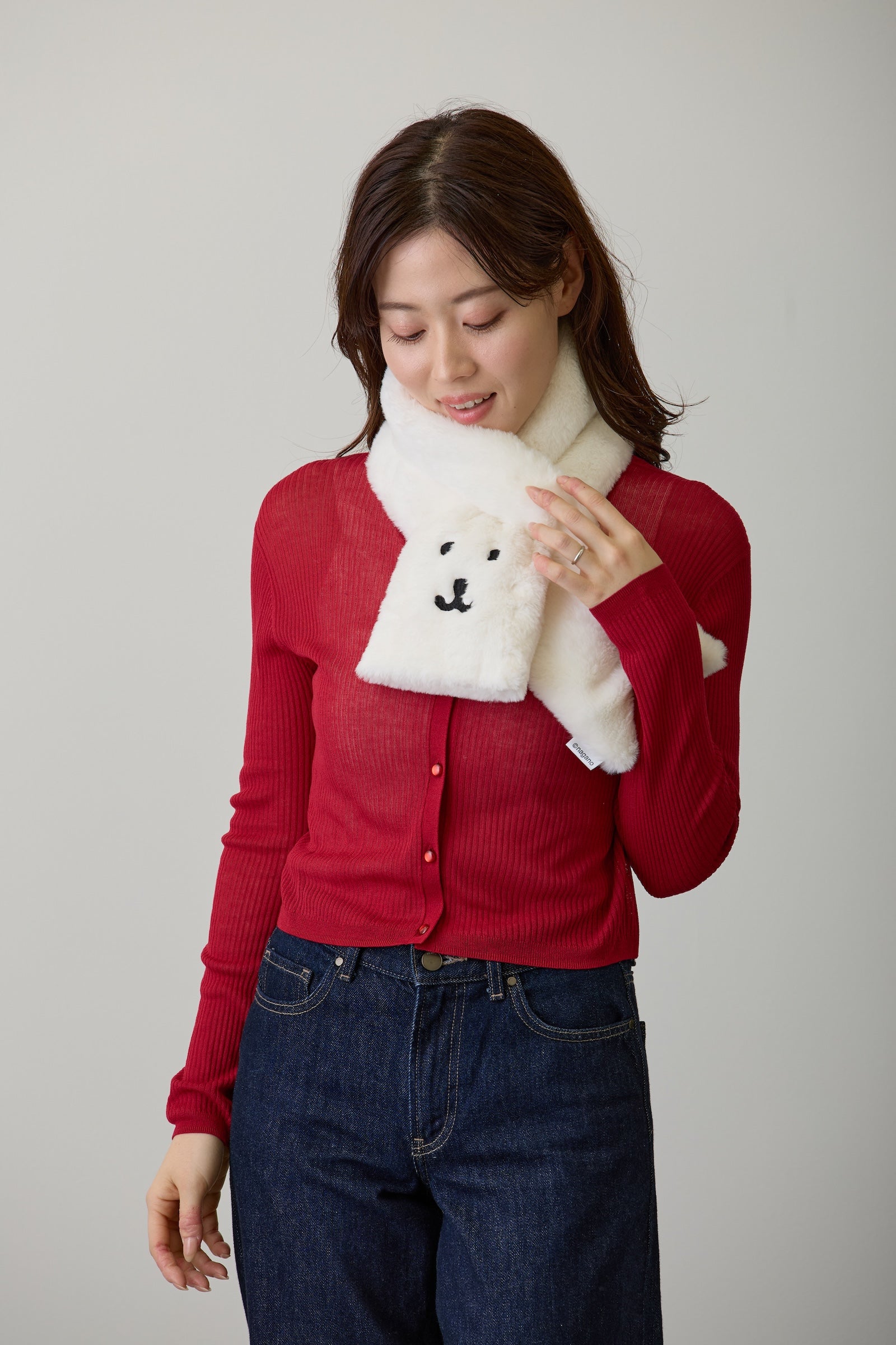 【2BUY10%OFF対象商品】ナガノキャラクターズ ファーマフラー くまフェイス ホワイト ONE