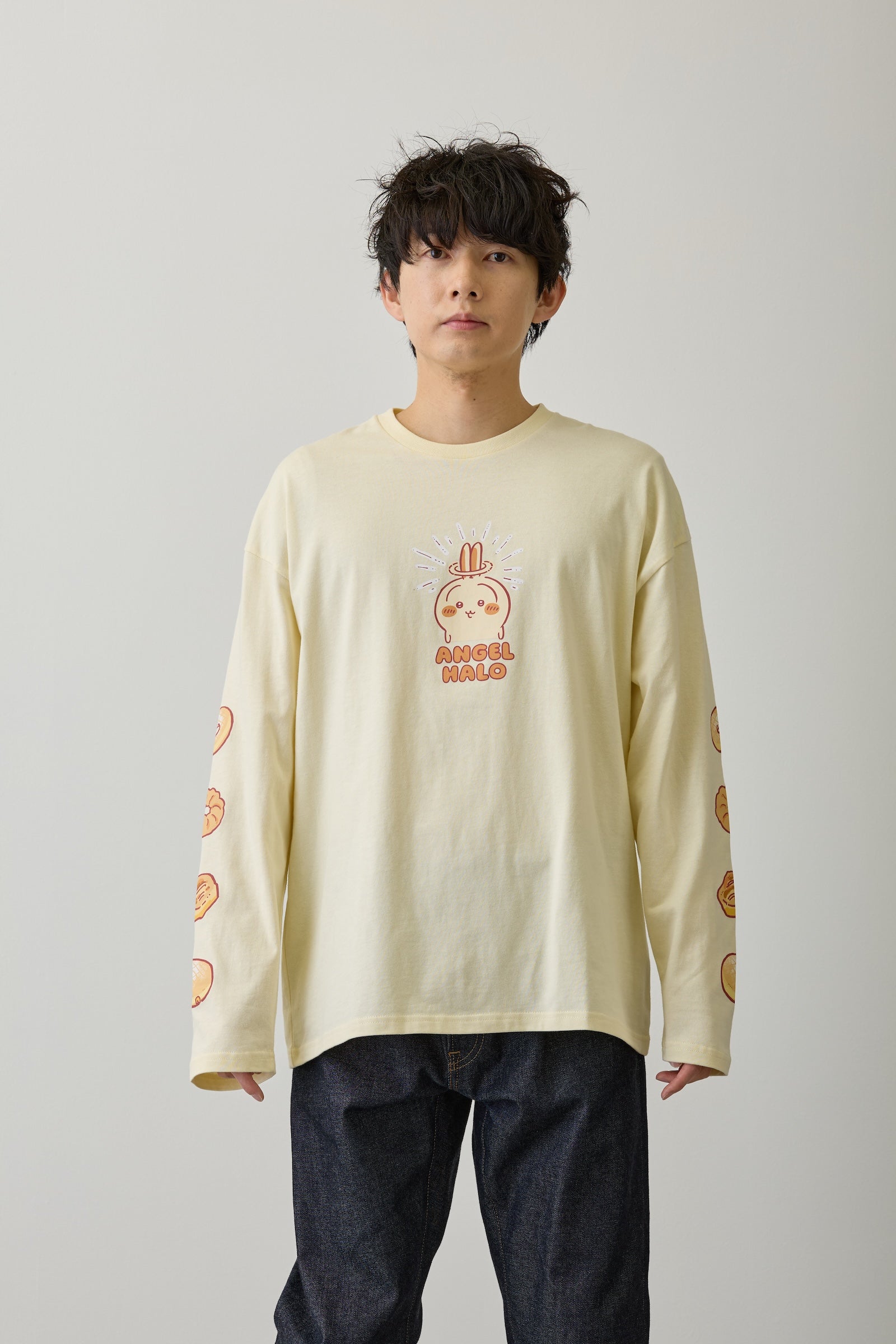 【2BUY10%OFF対象商品】ちいかわ 長袖Tシャツ ドーナッツ イエローベージュ