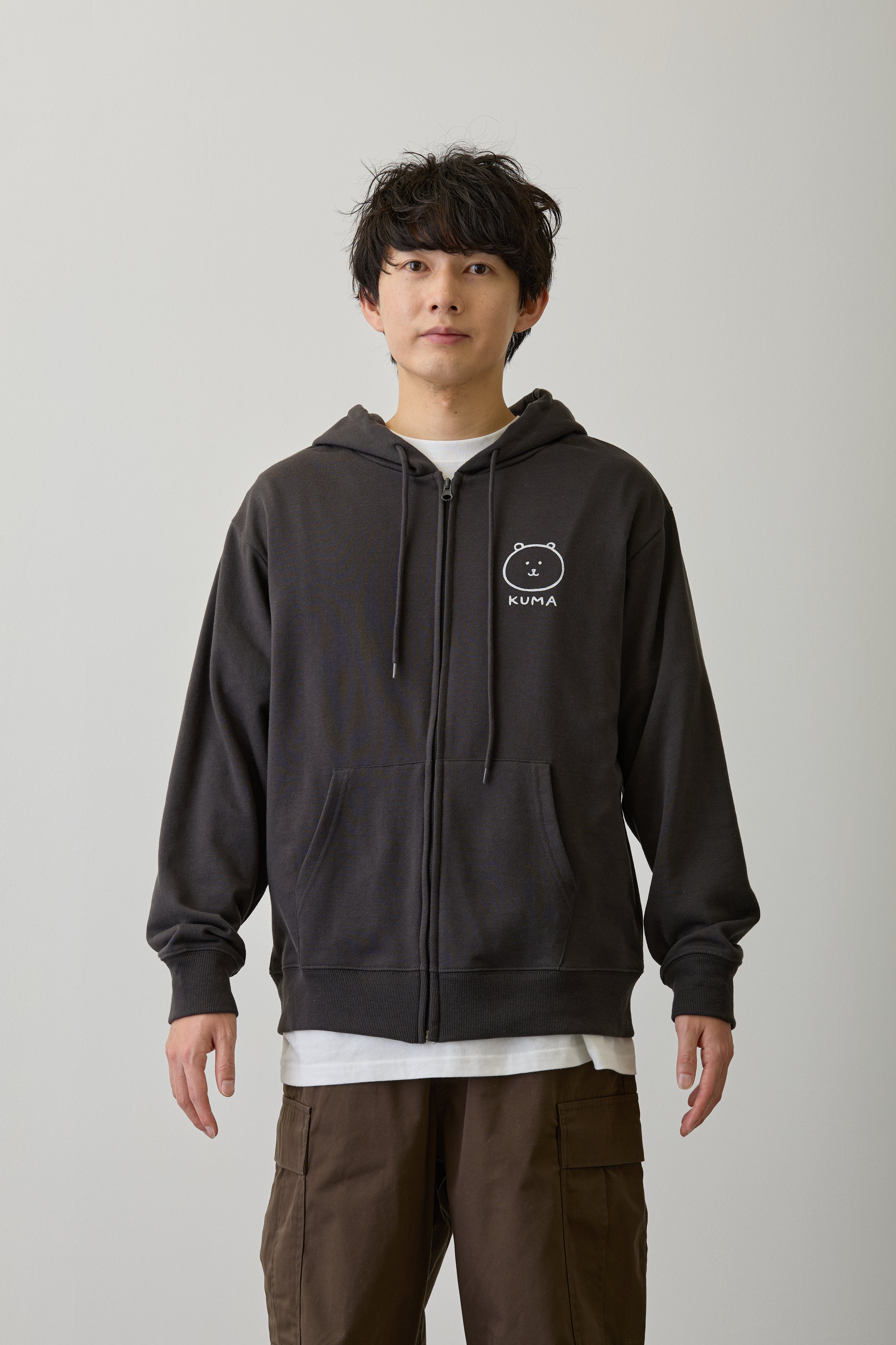 【2BUY10%OFF対象商品】ナガノキャラクターズ ZIPパーカー ローリングくま スミ