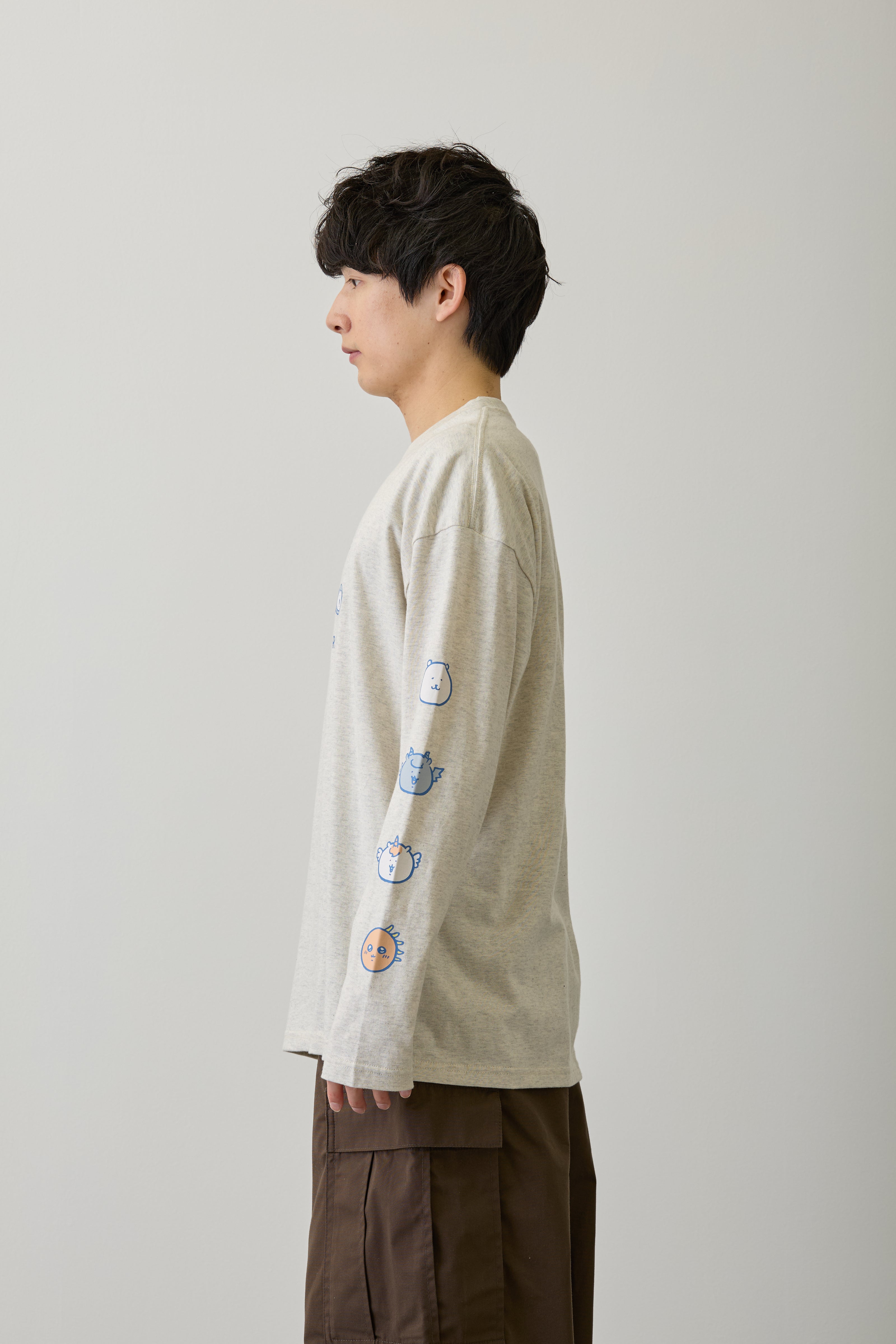 ナガノキャラクターズ 長袖Tシャツ お顔ならび オートミール