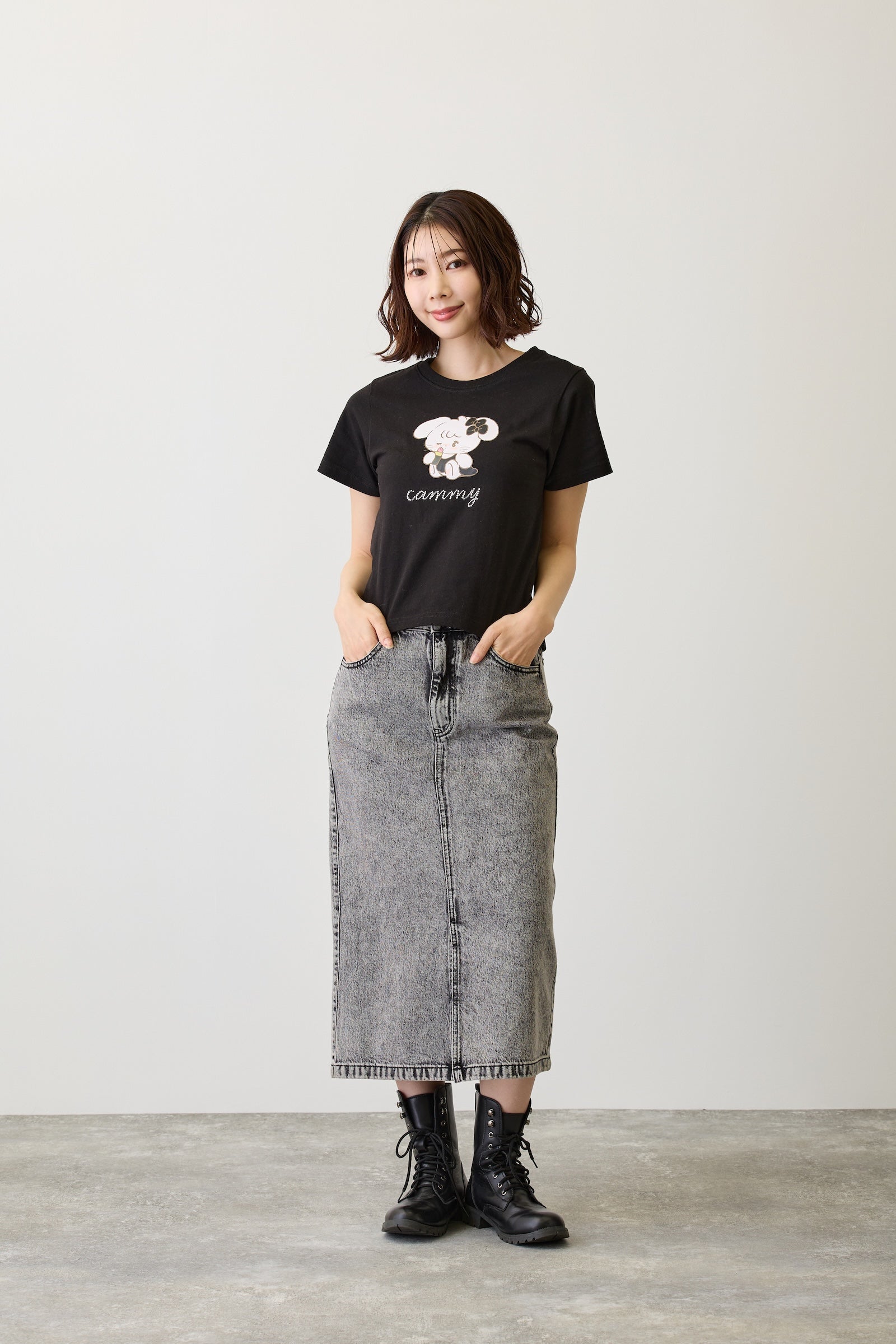 【2BUY10%OFF対象商品】Lil ala mode Tシャツ キャミー ブラック