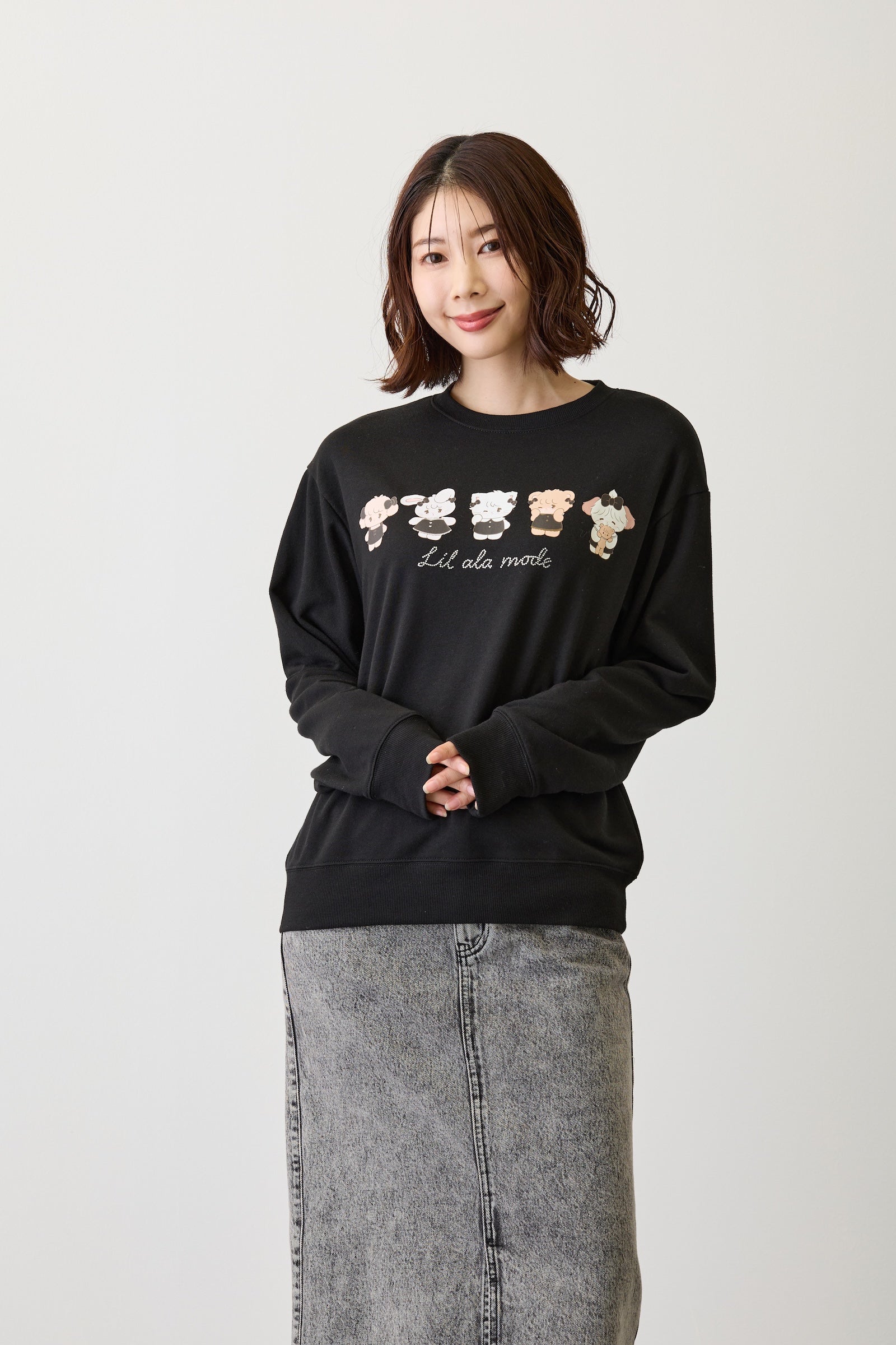 【2BUY10%OFF対象商品】Lil ala mode スウェット ブラックリボン みんな ブラック