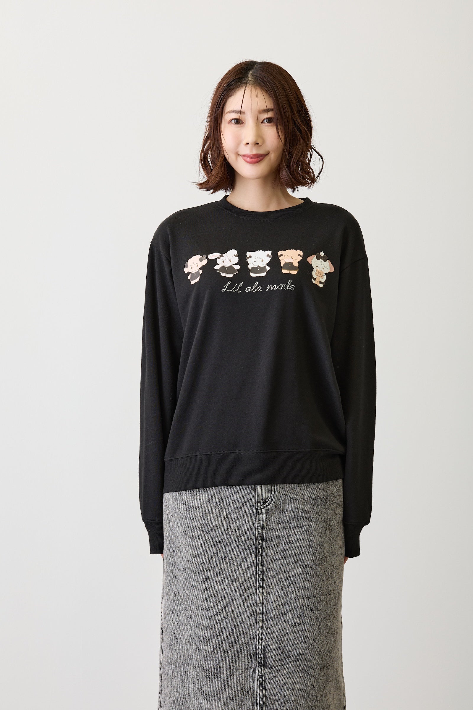 【2BUY10%OFF対象商品】Lil ala mode スウェット ブラックリボン みんな ブラック