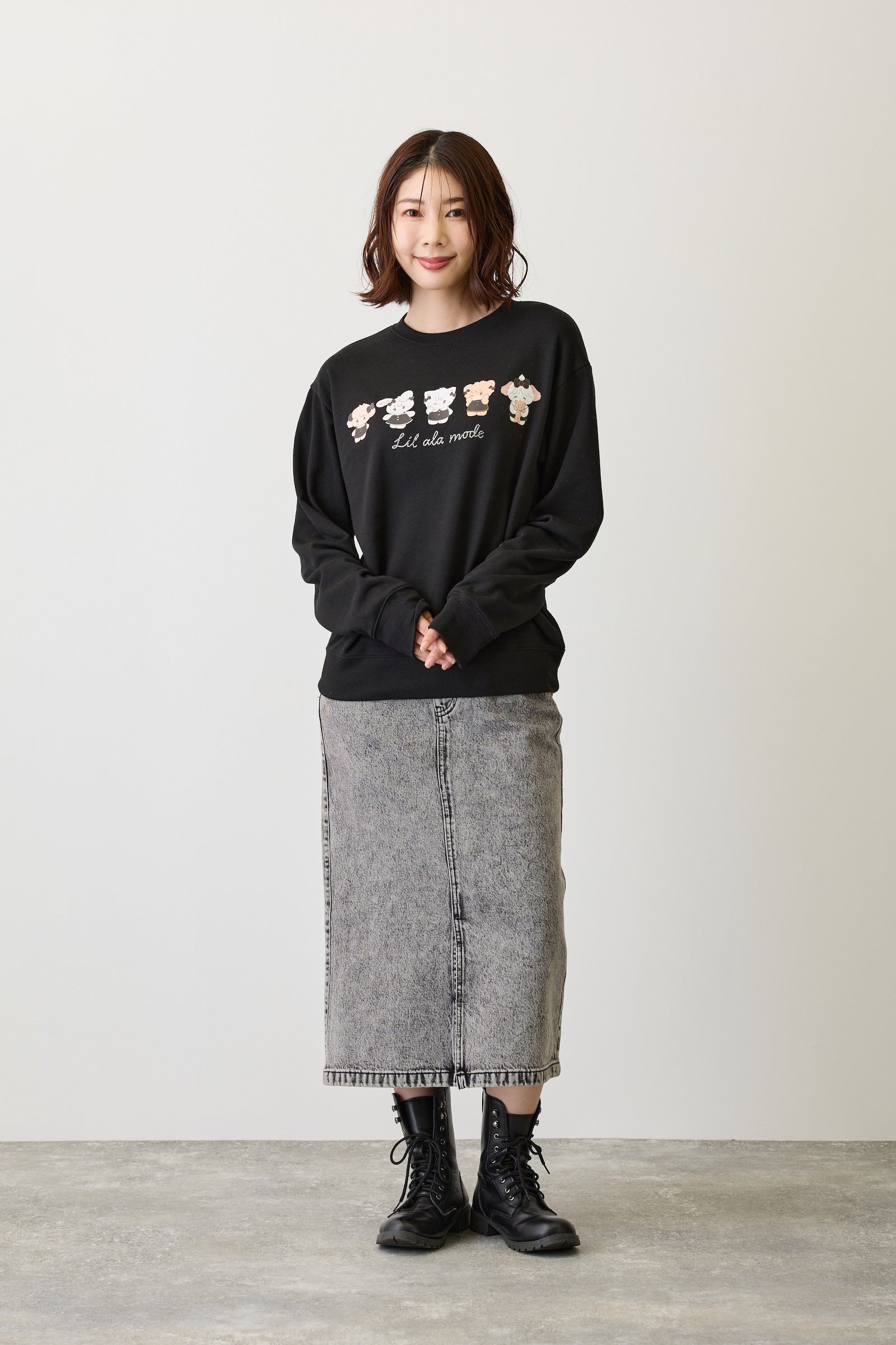 【2BUY10%OFF対象商品】Lil ala mode スウェット ブラックリボン みんな ブラック