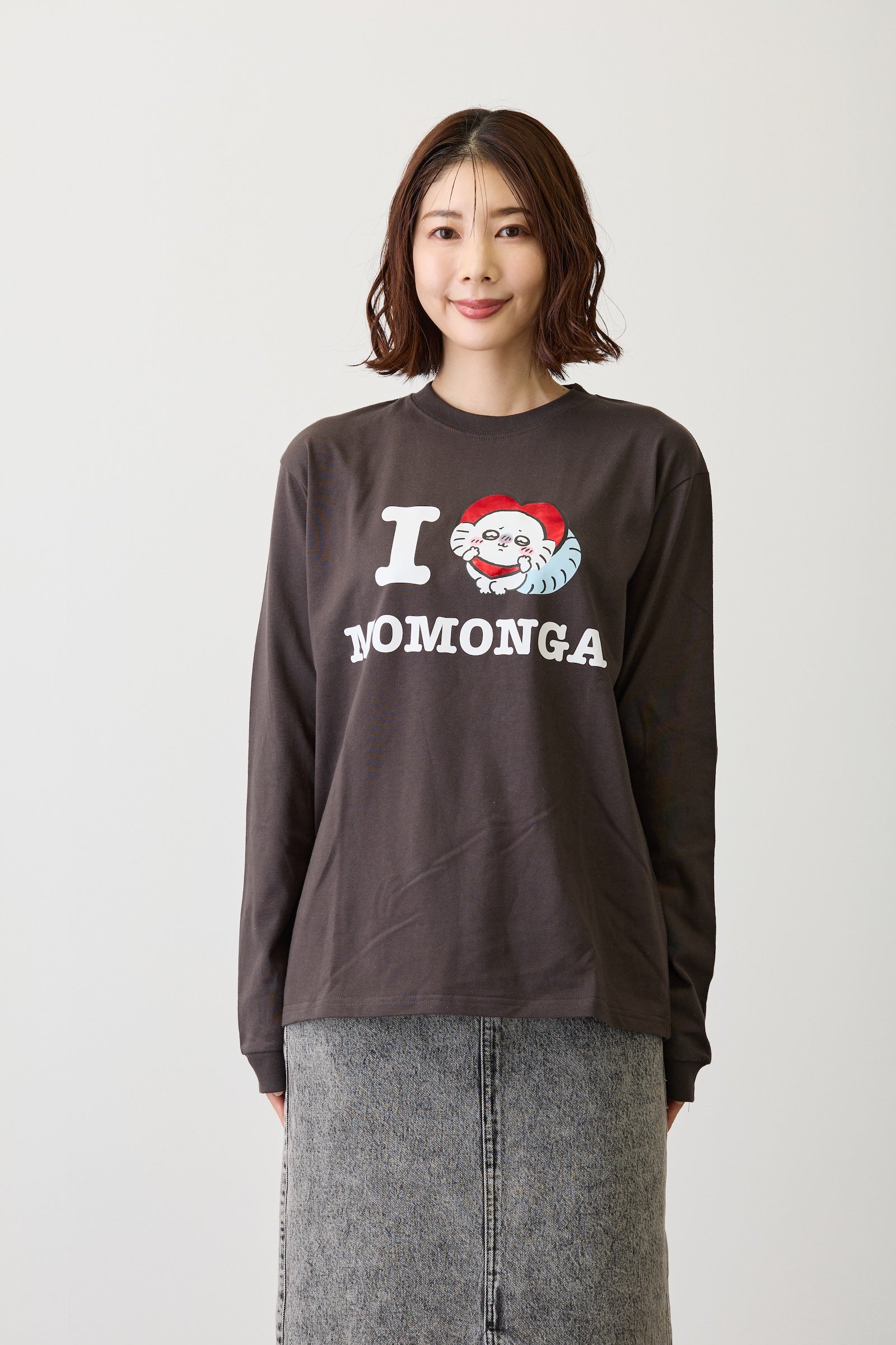 ちいかわ 長袖Tシャツ I LOVE MOMONGA スミ