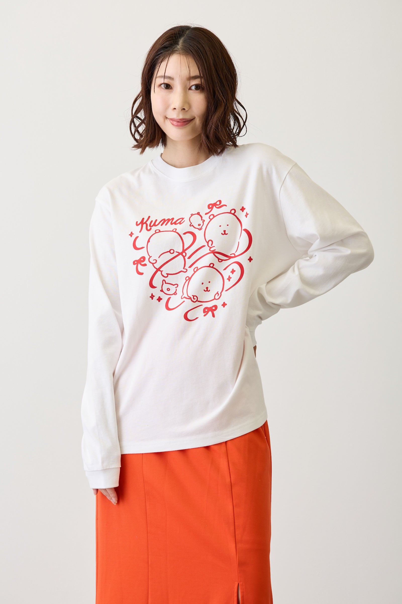ナガノキャラクターズ 長袖Tシャツ リボン ホワイト
