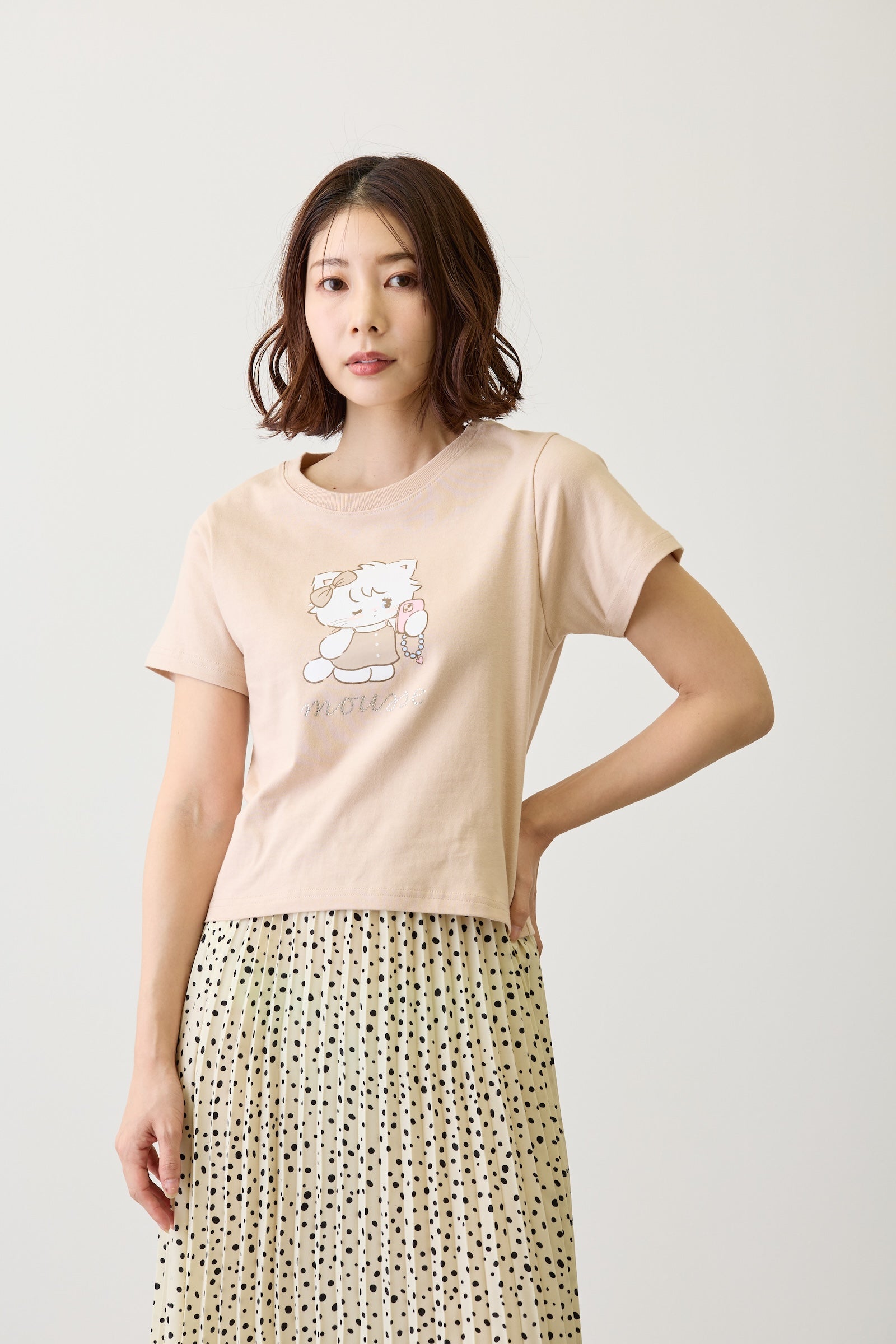 【2BUY10%OFF対象商品】Lil ala mode Tシャツ ムース ピンク