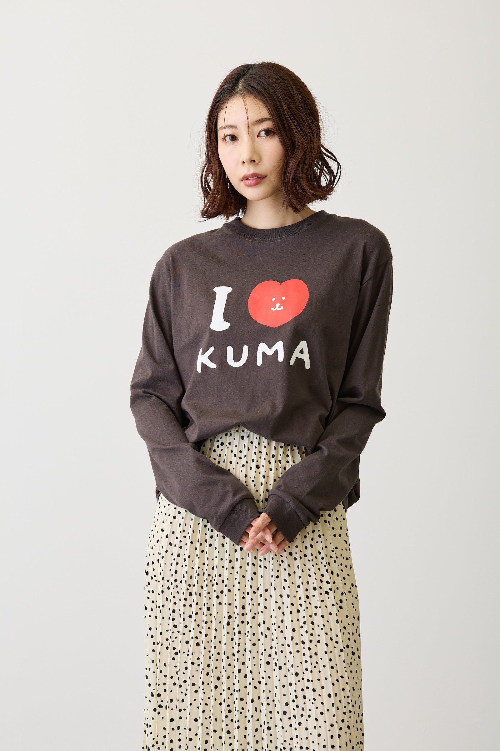 ナガノキャラクターズ 長袖Tシャツ I LOVE KUMA スミ