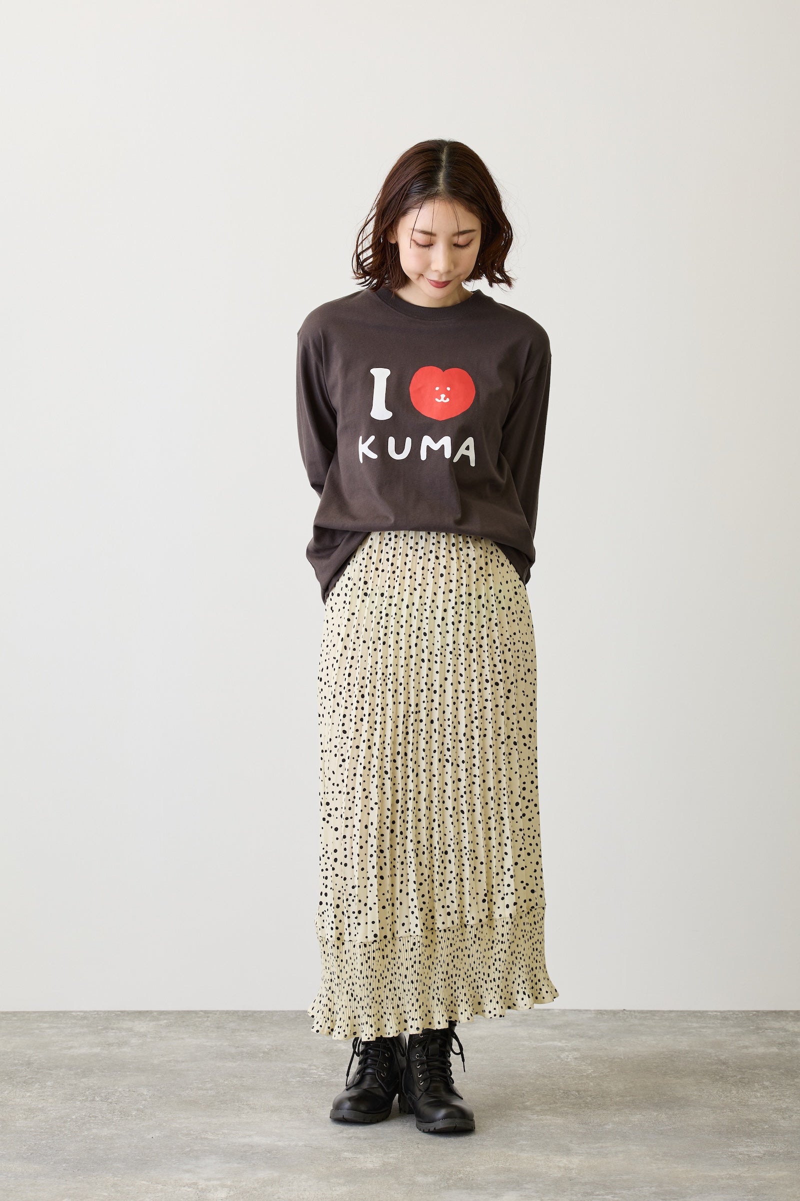 ナガノキャラクターズ 長袖Tシャツ I LOVE KUMA スミ