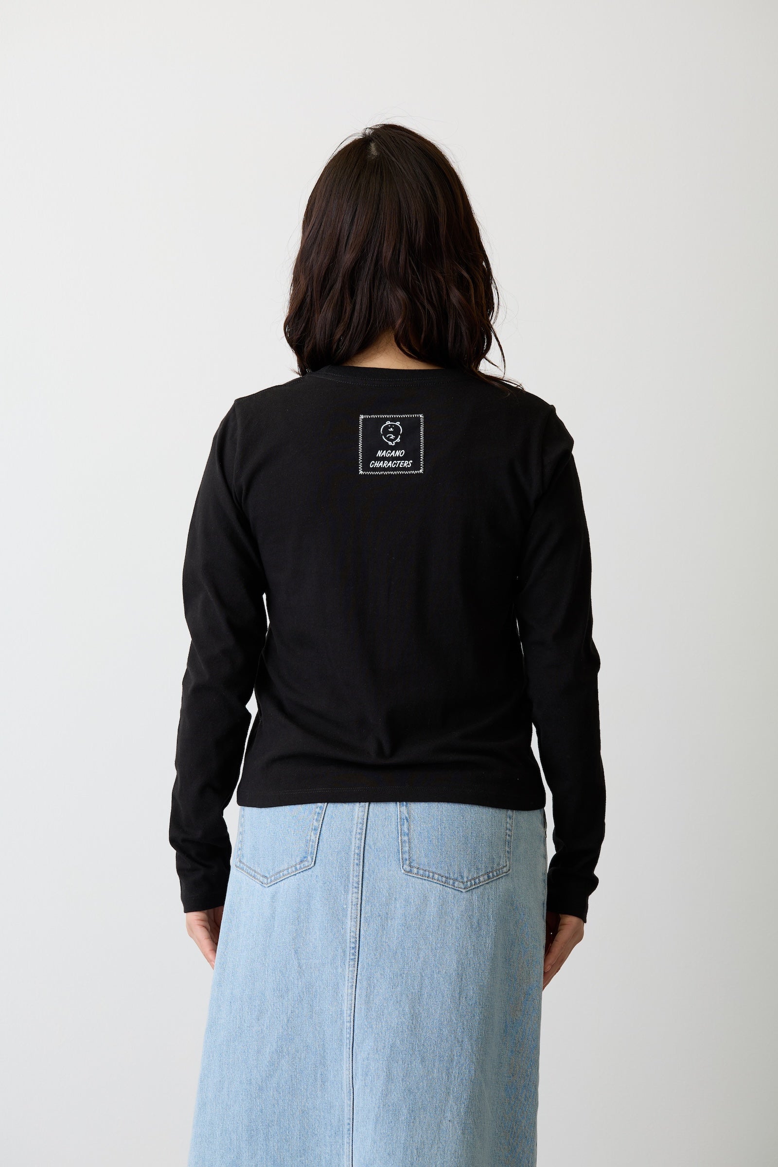 ナガノキャラクターズ 長袖Tシャツ モノクロなくま ブラック