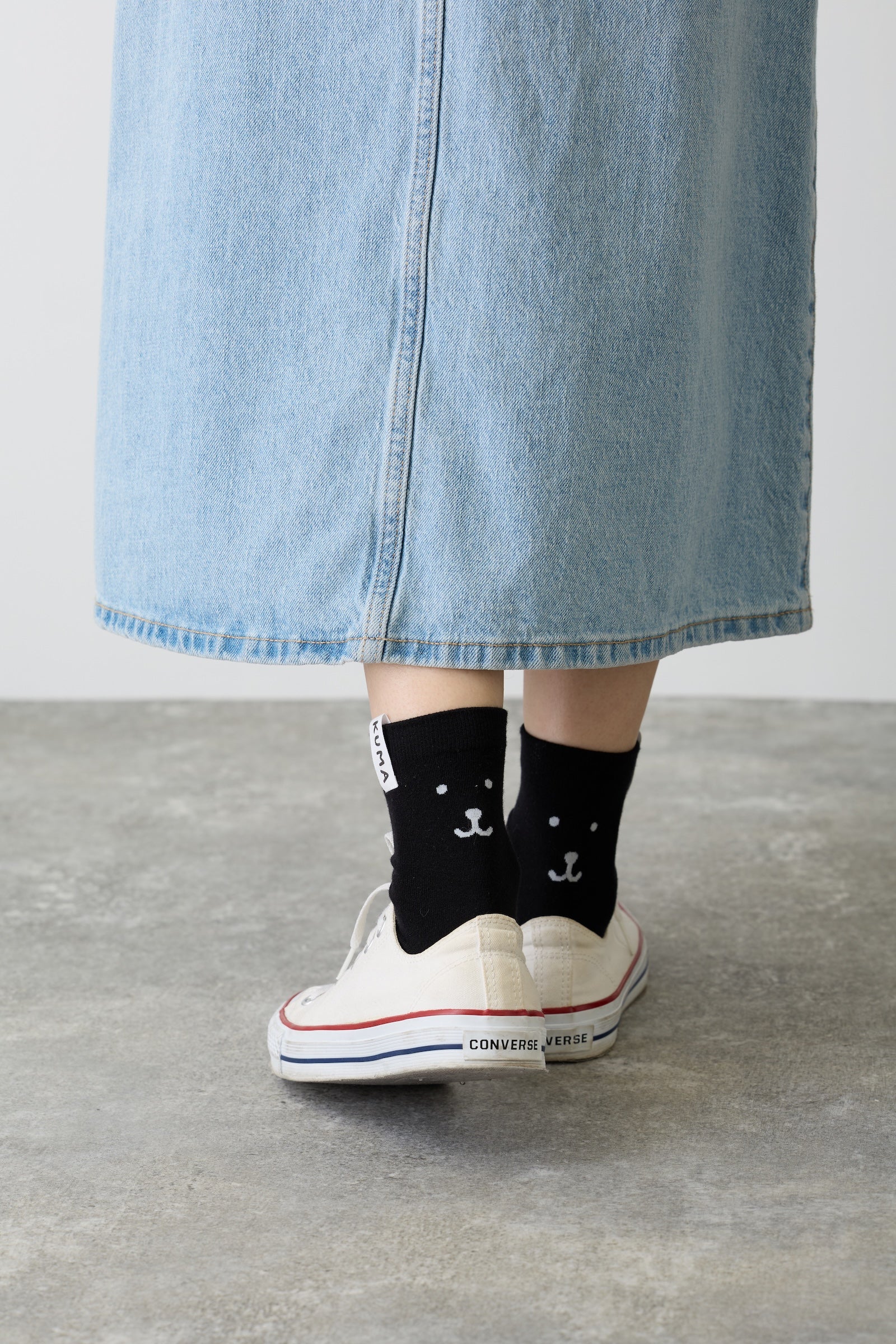 【追加生産予約】ナガノキャラクターズ クルーソックス モノクロなくま ブラック 22-24cm