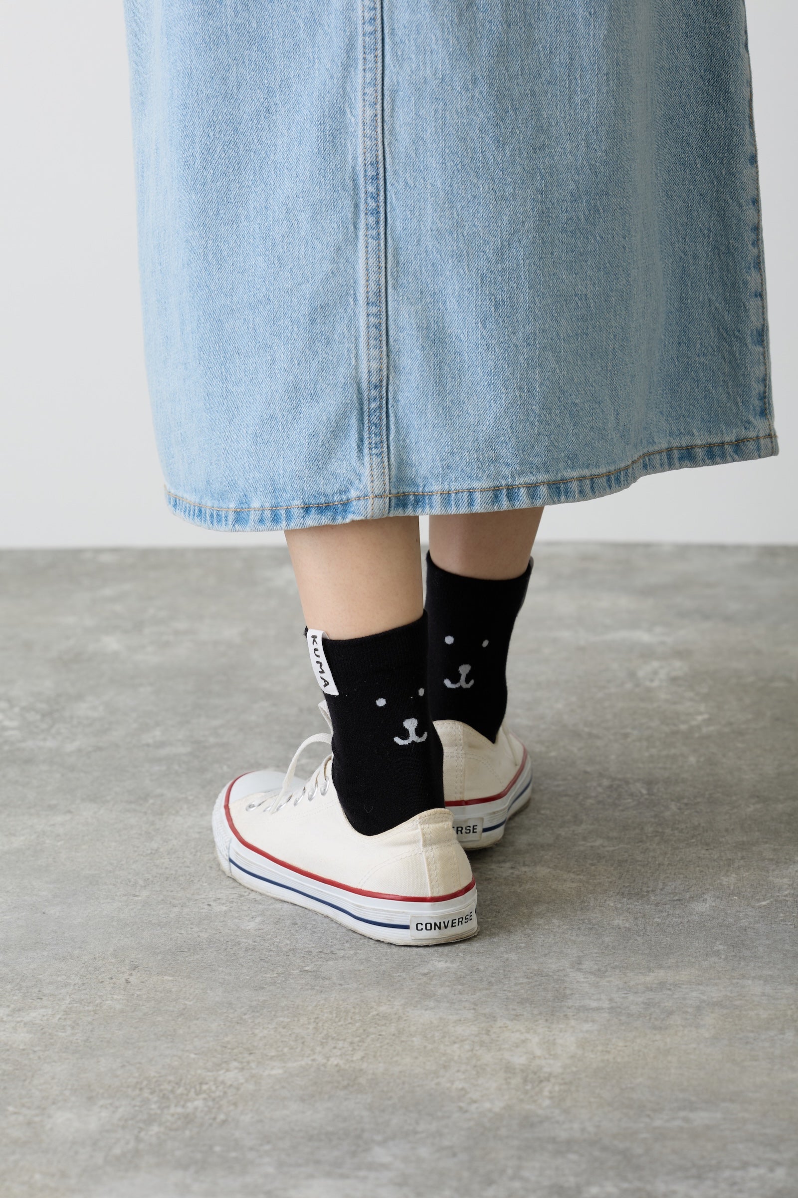 【追加生産予約】ナガノキャラクターズ クルーソックス モノクロなくま ブラック 22-24cm