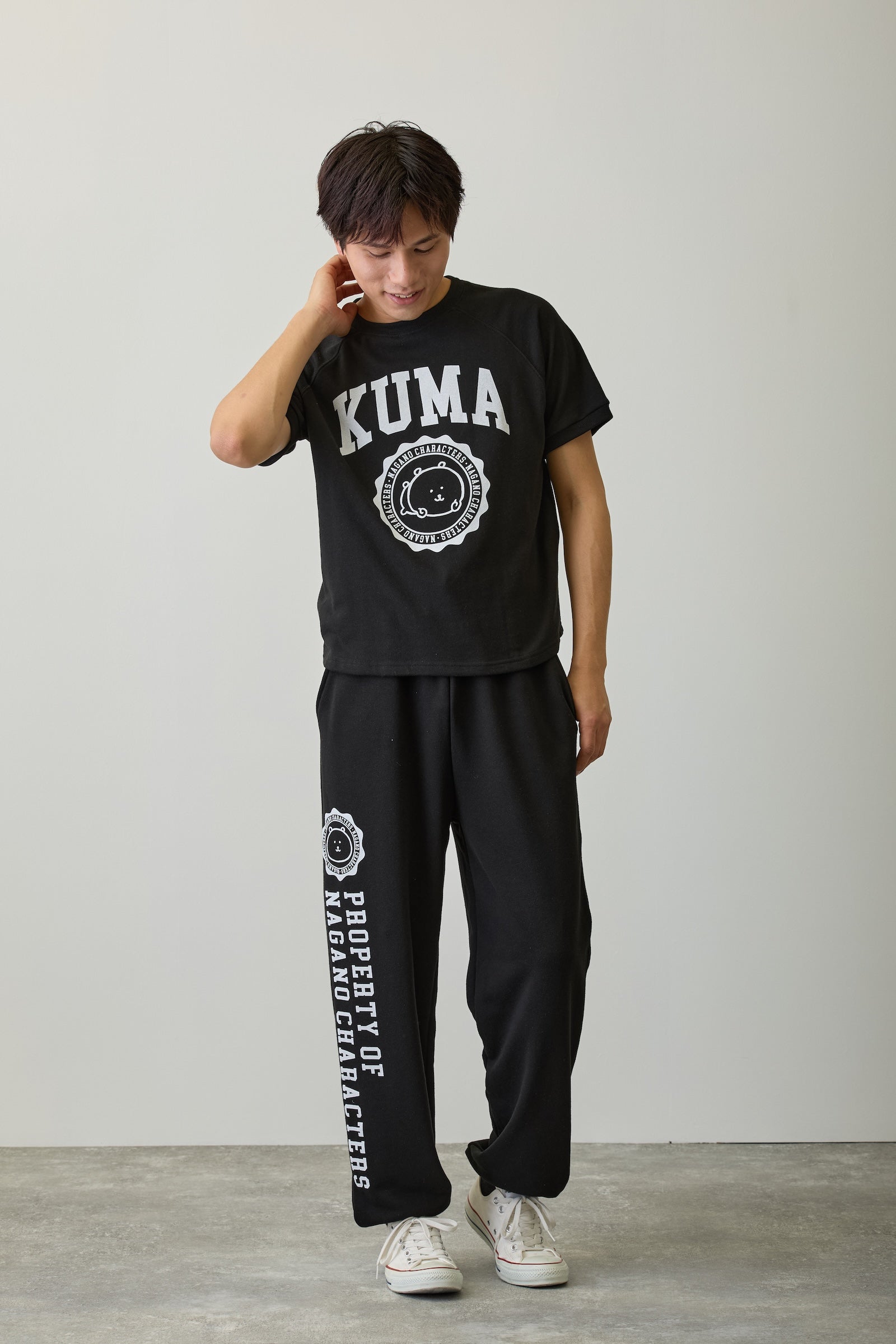 ナガノキャラクターズ Tシャツ カレッジ くま ブラック