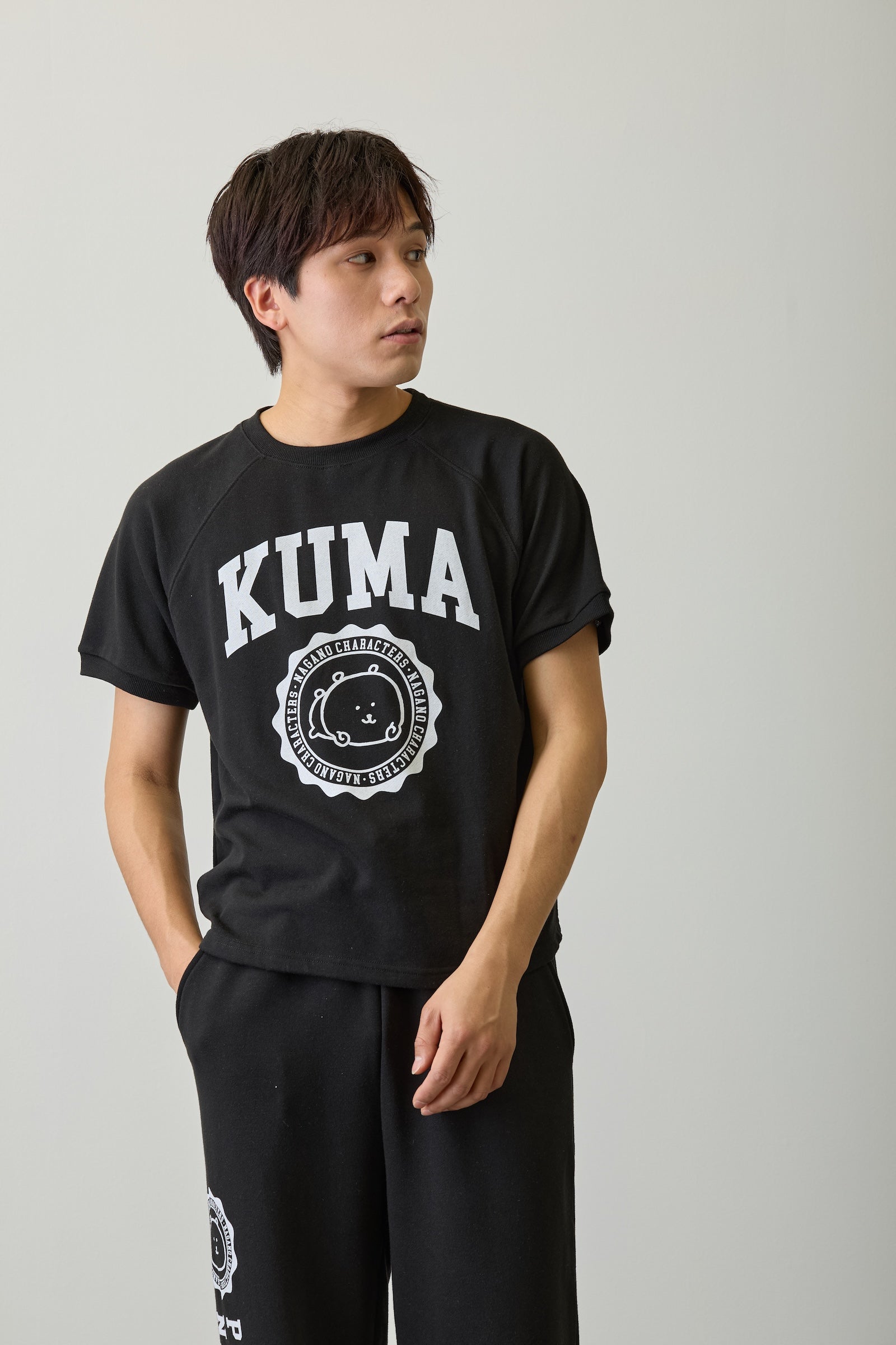 ナガノキャラクターズ Tシャツ カレッジ くま ブラック