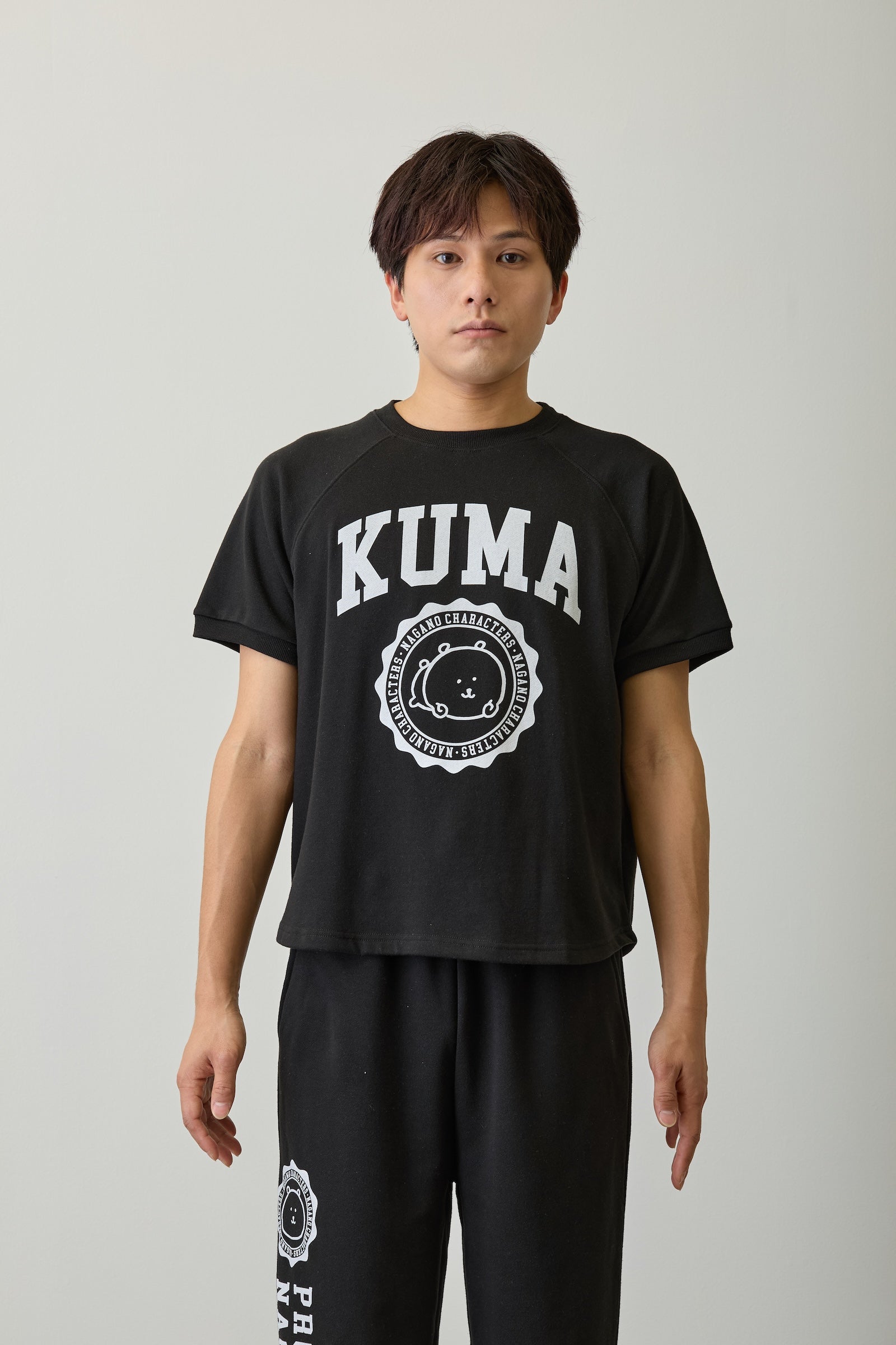 ナガノキャラクターズ Tシャツ カレッジ くま ブラック