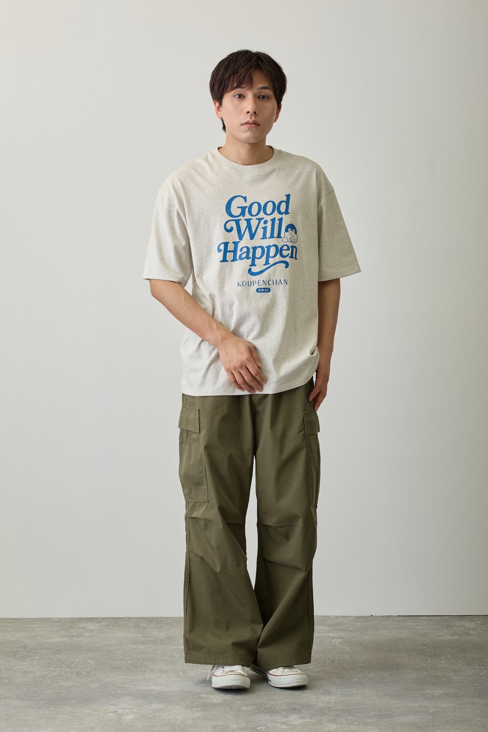 【2BUY10%OFF対象商品】コウペンちゃん ビッグシルエットTシャツ Good Will Happen シロ杢