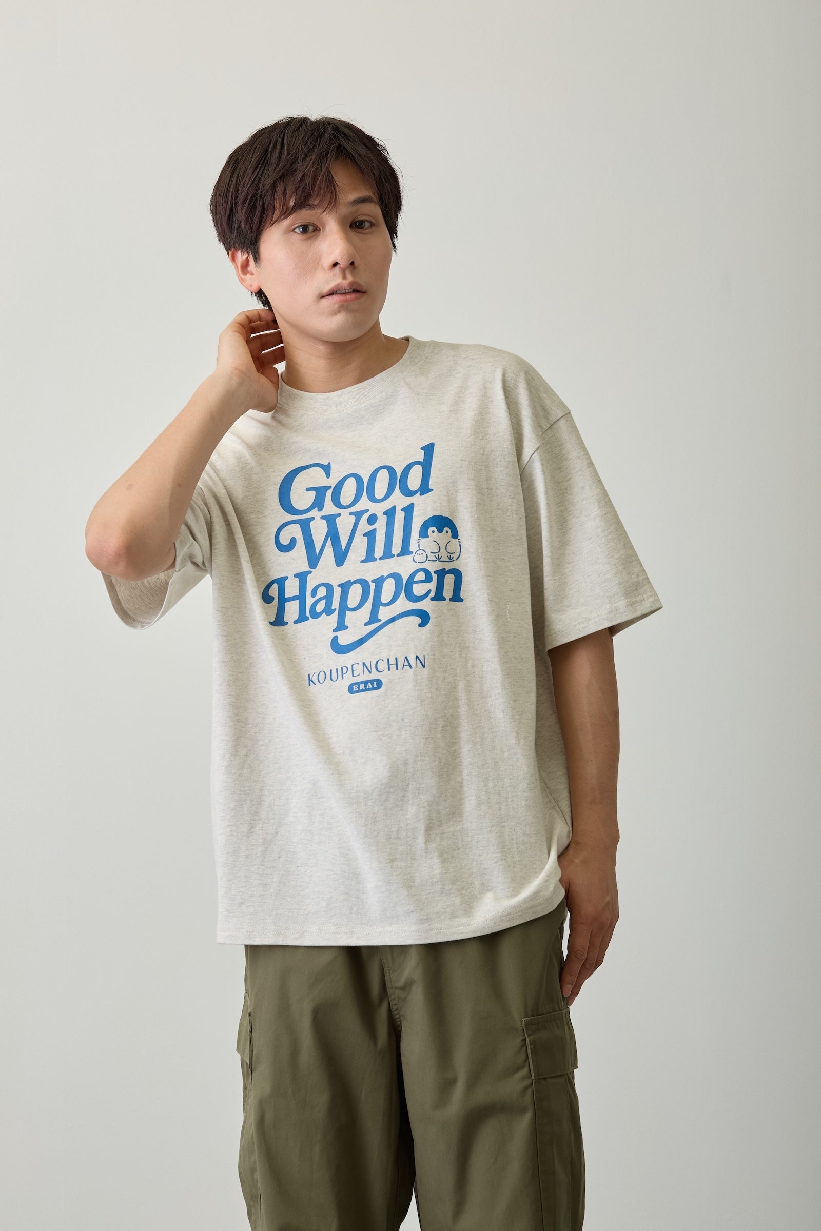 【2BUY10%OFF対象商品】コウペンちゃん ビッグシルエットTシャツ Good Will Happen シロ杢