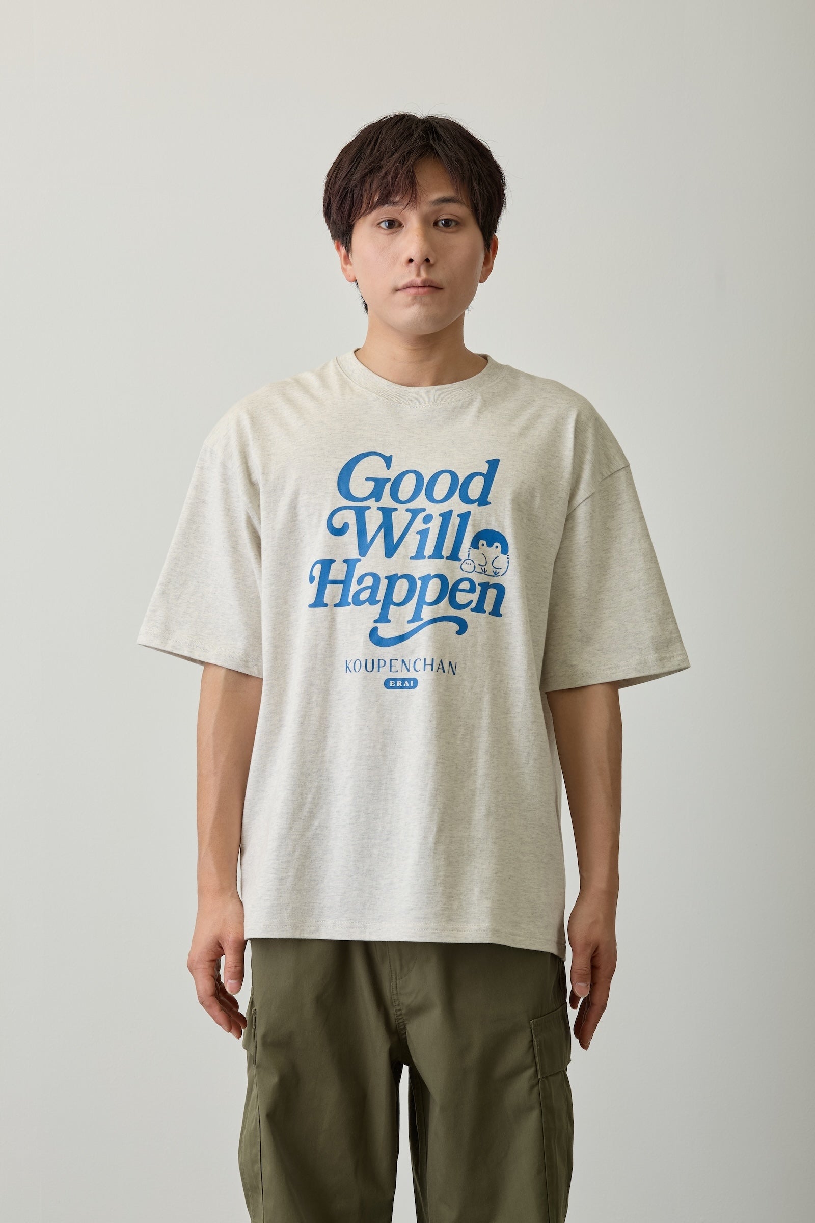 【2BUY10%OFF対象商品】コウペンちゃん ビッグシルエットTシャツ Good Will Happen シロ杢