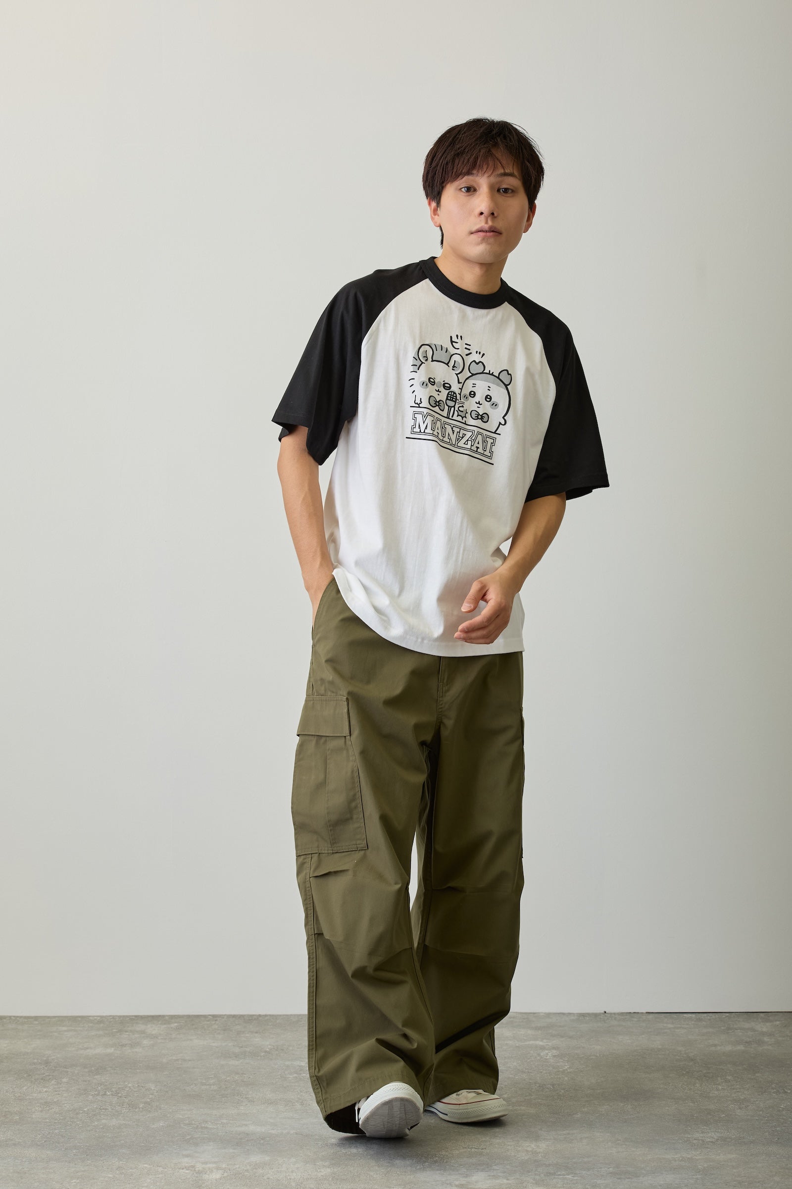 ちいかわ ラグランTシャツ 漫才 ホワイト/ブラック