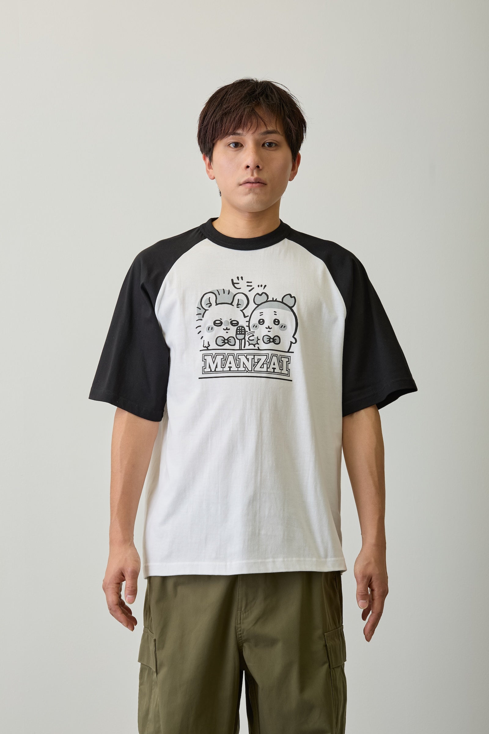 ちいかわ ラグランTシャツ 漫才 ホワイト/ブラック