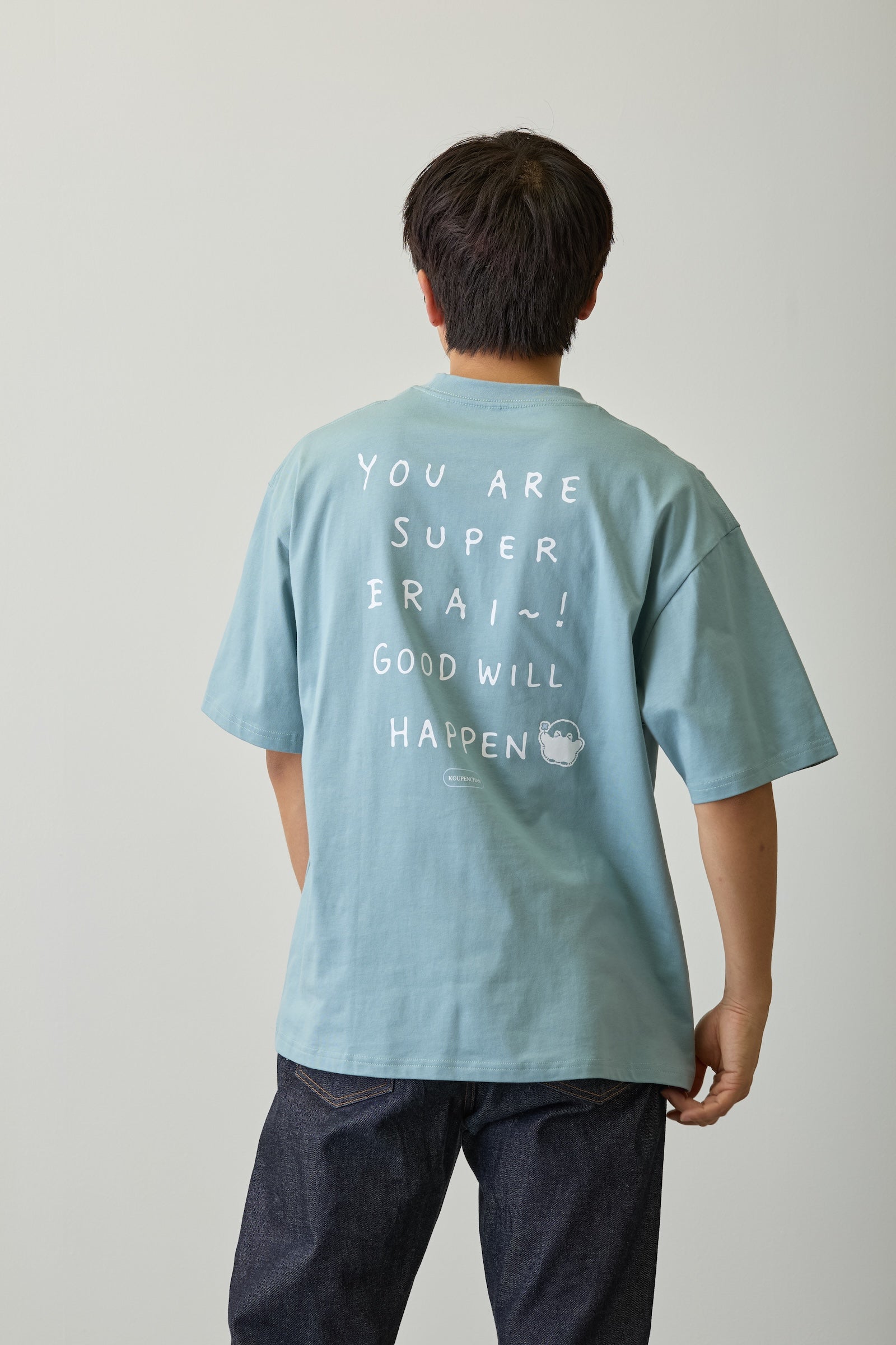 【2BUY10%OFF対象商品】コウペンちゃん ビッグシルエットTシャツ YOU ARE SUPER ERAI~! ブルーグレー