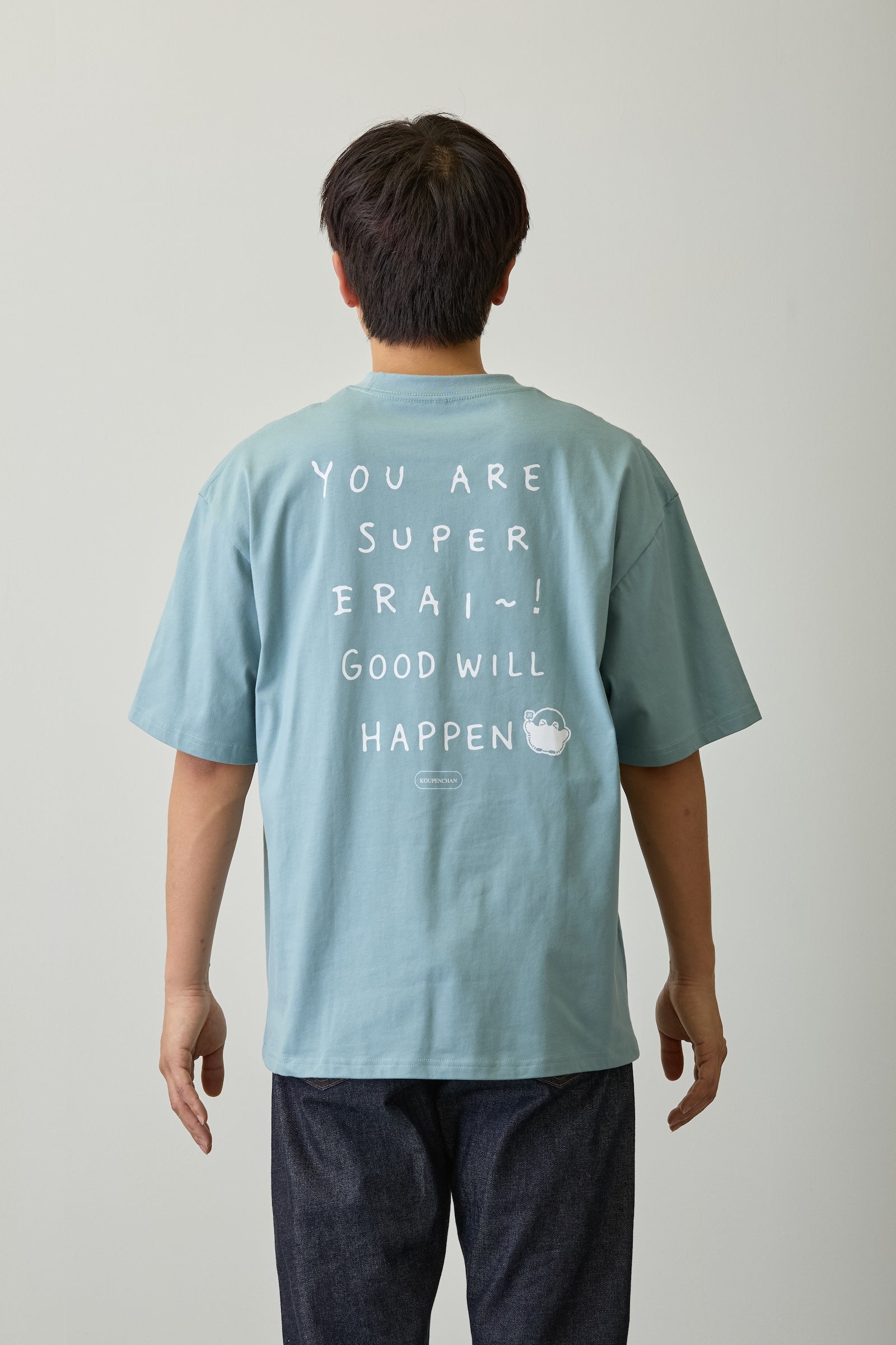 【2BUY10%OFF対象商品】コウペンちゃん ビッグシルエットTシャツ YOU ARE SUPER ERAI~! ブルーグレー
