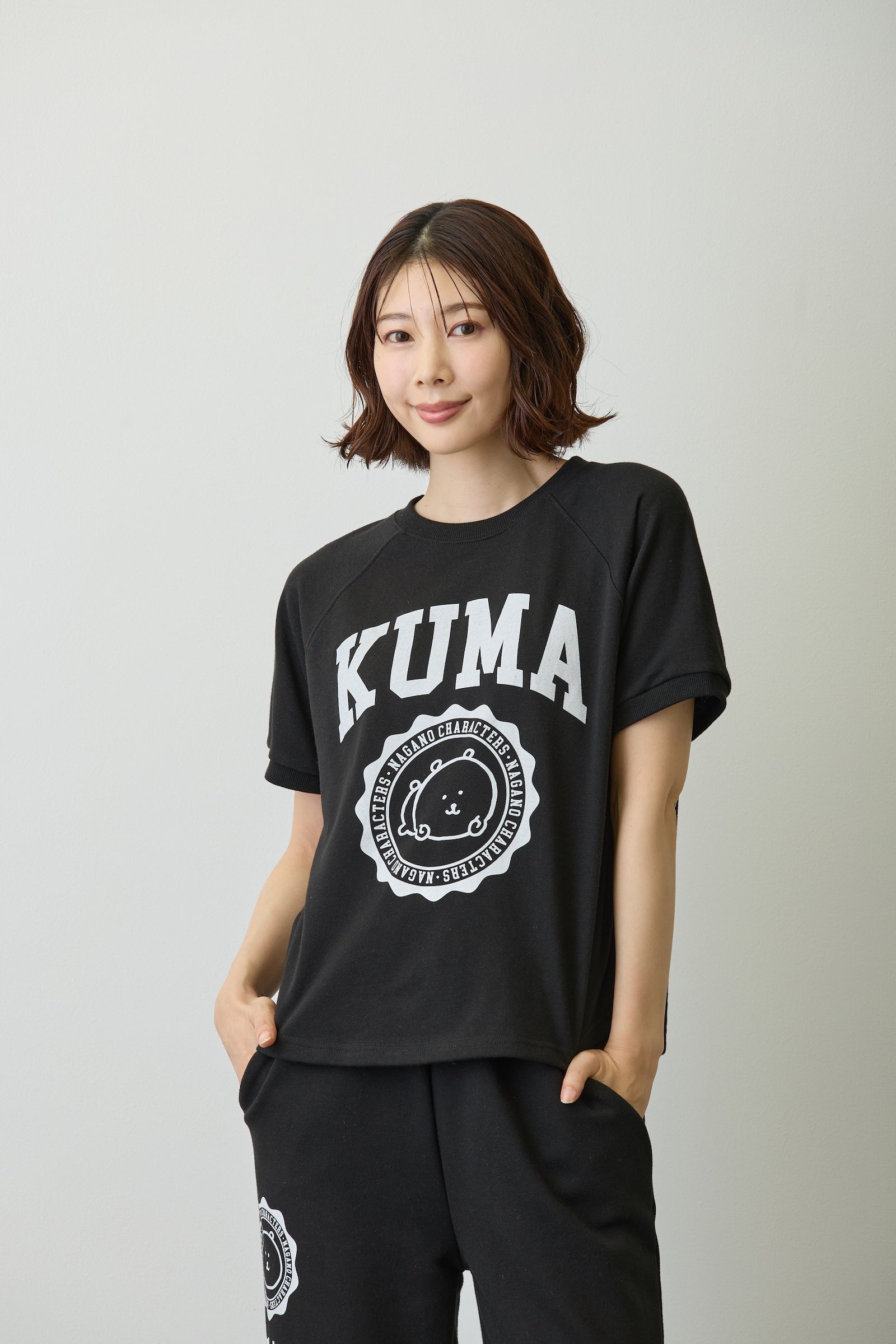 ナガノキャラクターズ Tシャツ カレッジ くま ブラック