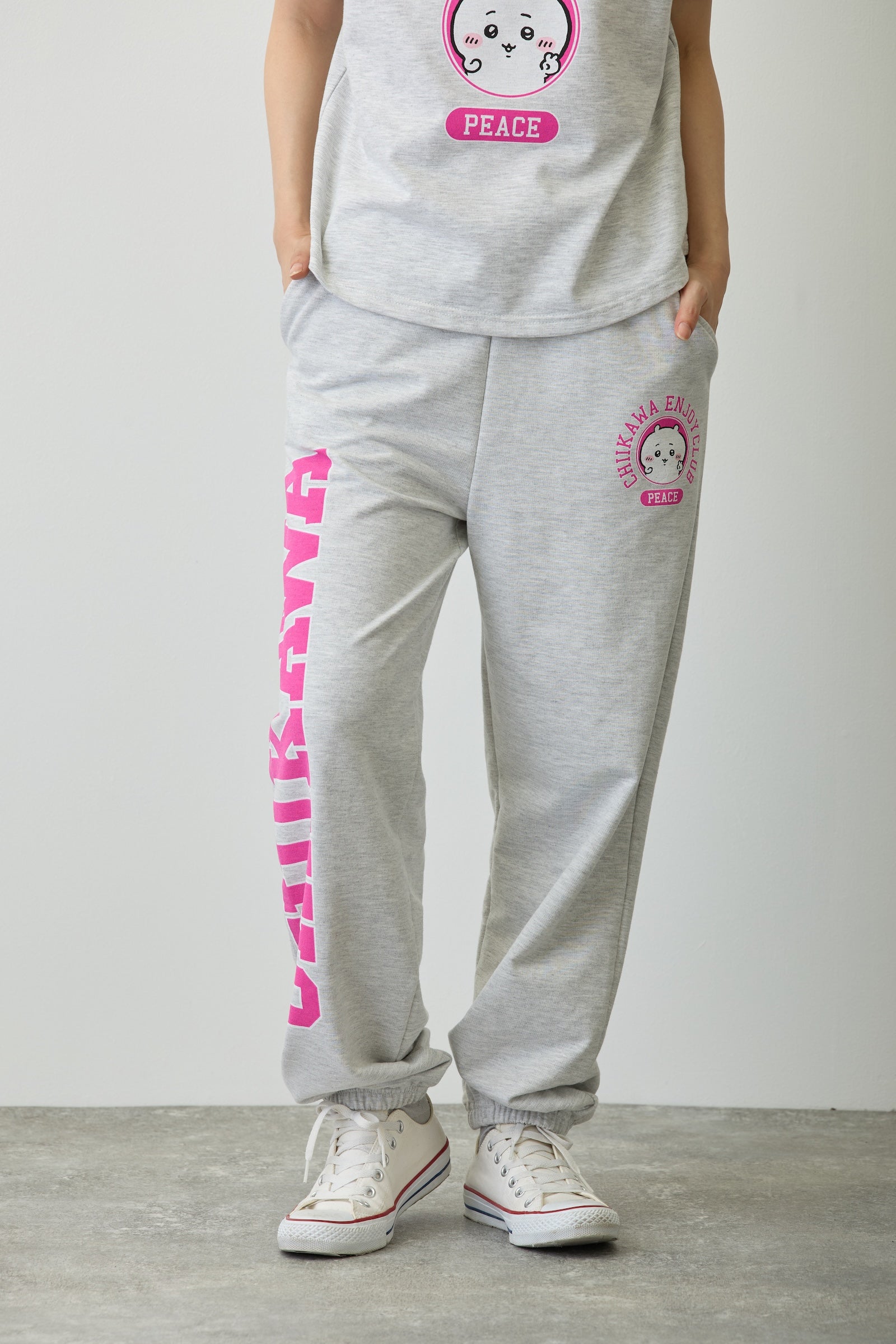 【2BUY10%OFF対象商品】ちいかわ スウェットパンツ ピース ちいかわ 杢グレー