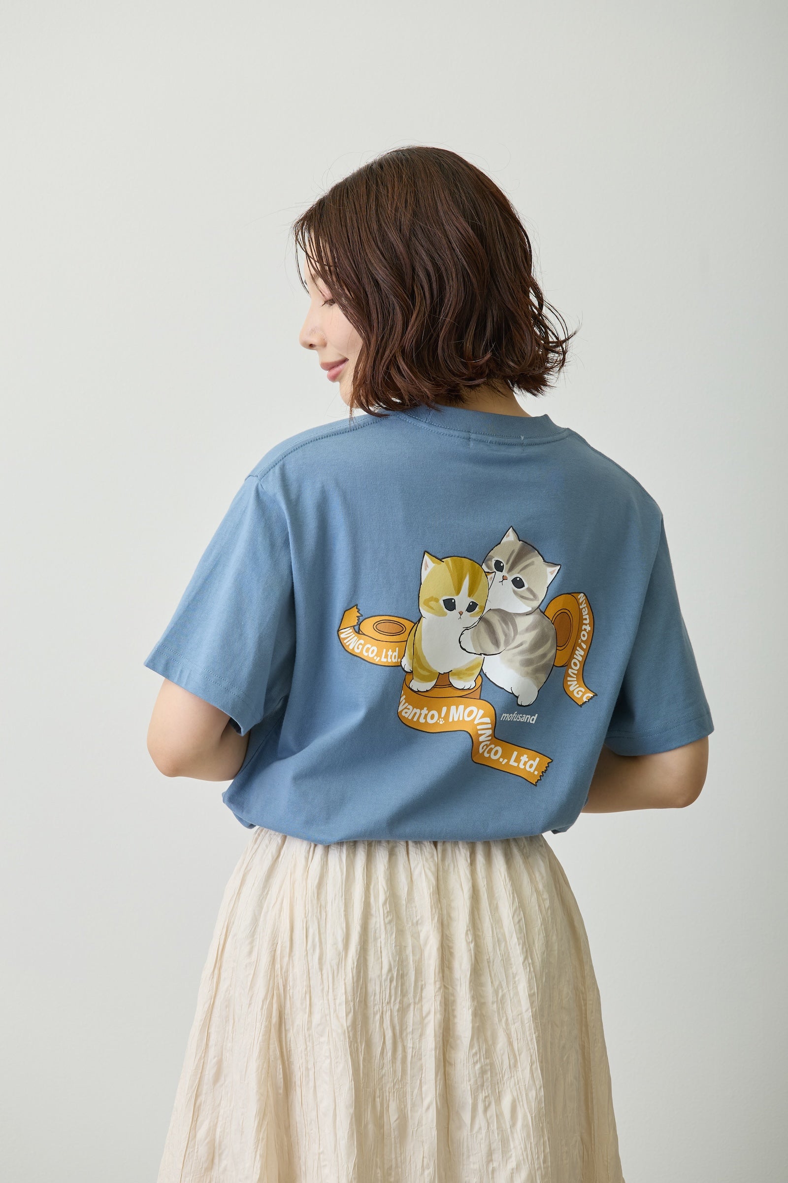 【2BUY10%OFF対象商品】mofusand Tシャツ ニャント!引越センター スタッフ ブルー