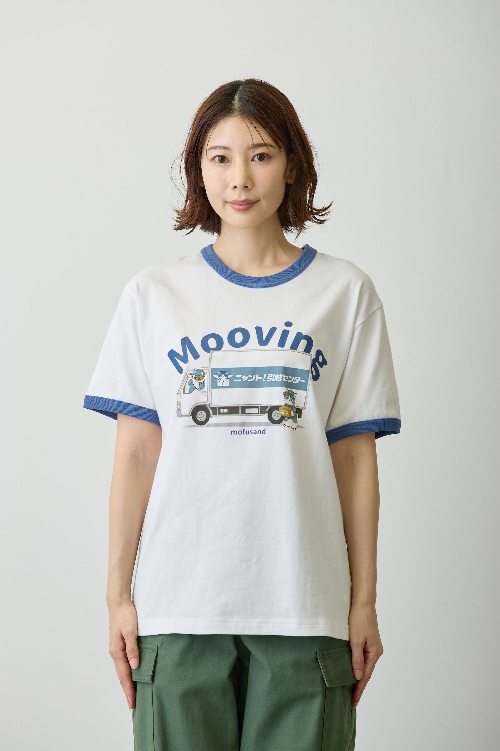 【2BUY10%OFF対象商品】mofusand Tシャツ ニャント!引越センター Mooving ホワイト