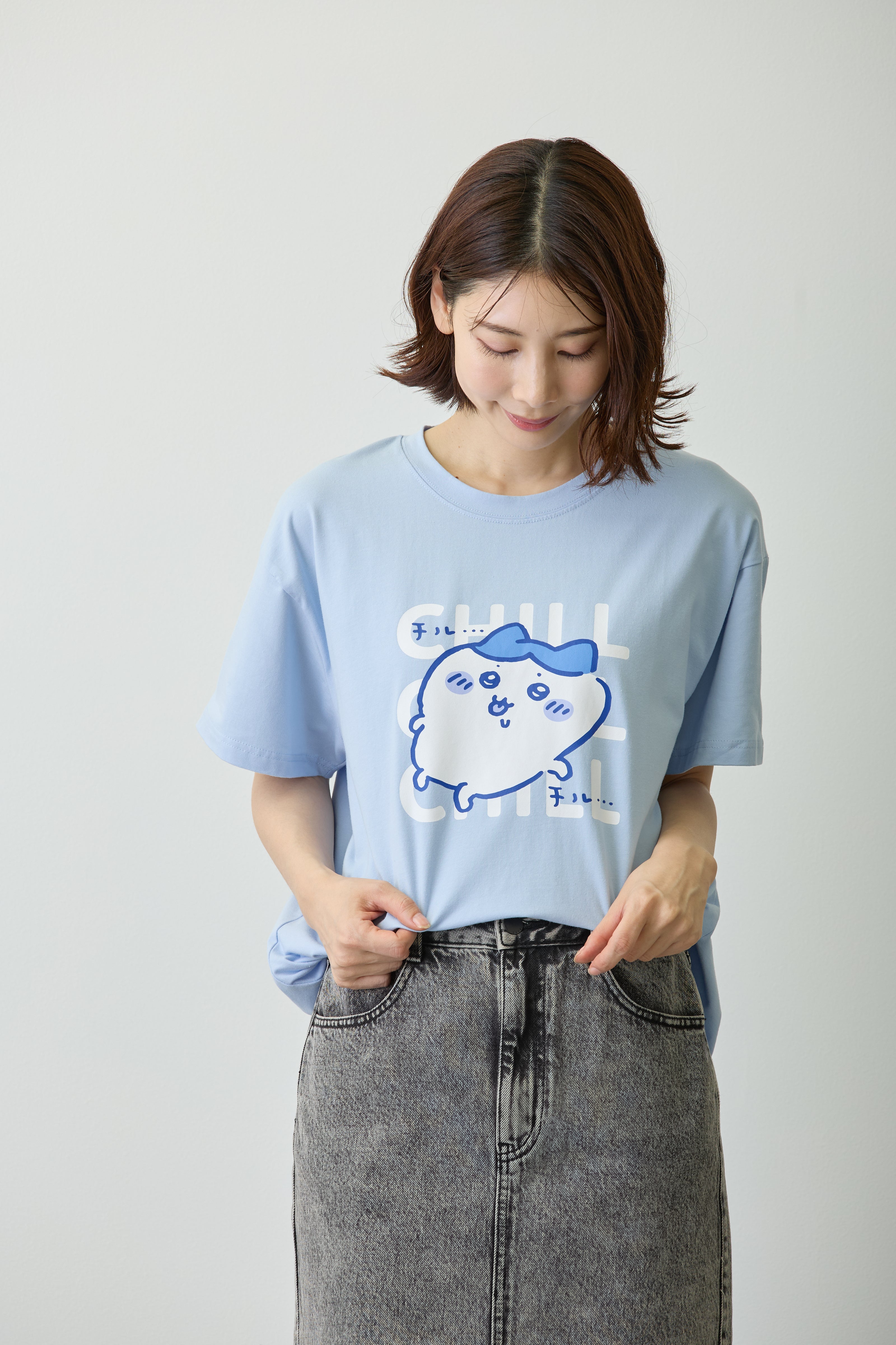 ハチワレ ちいかわ Tシャツ チルチルハチワレ ブルー
