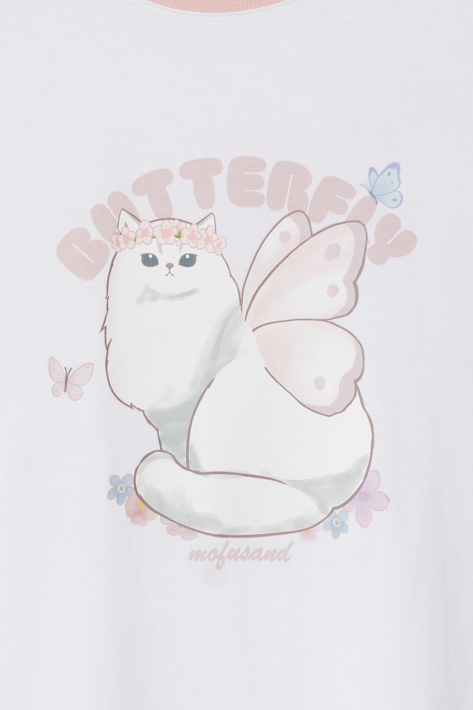 mofusand Tシャツ ちょうちょにゃん ももはねにゃん ホワイト