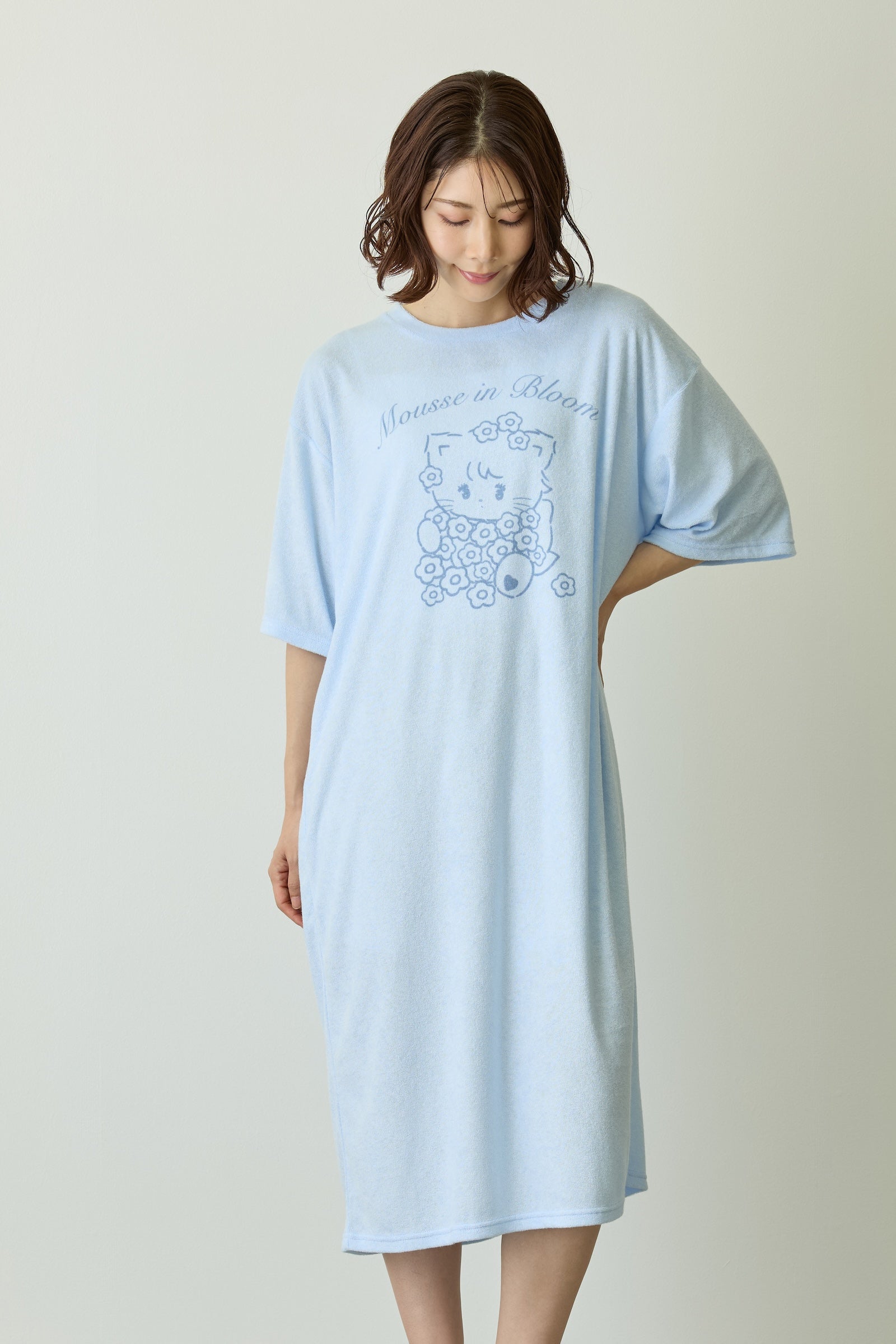 Lil ala mode ルームロングワンピース Bloom ムース ブルー