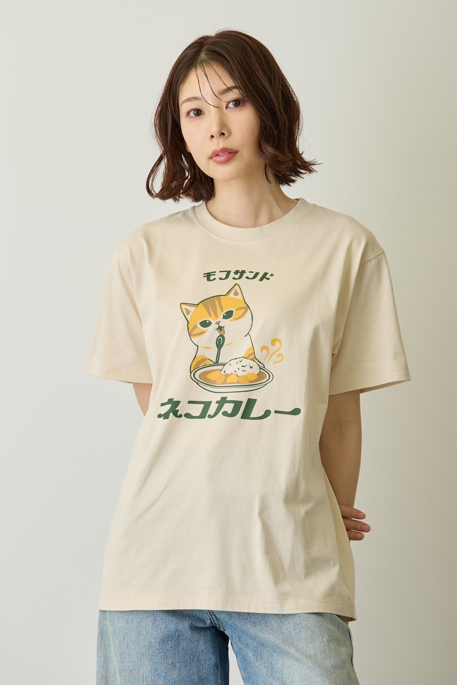 mofusand Tシャツ ネコカレー ナチュラル
