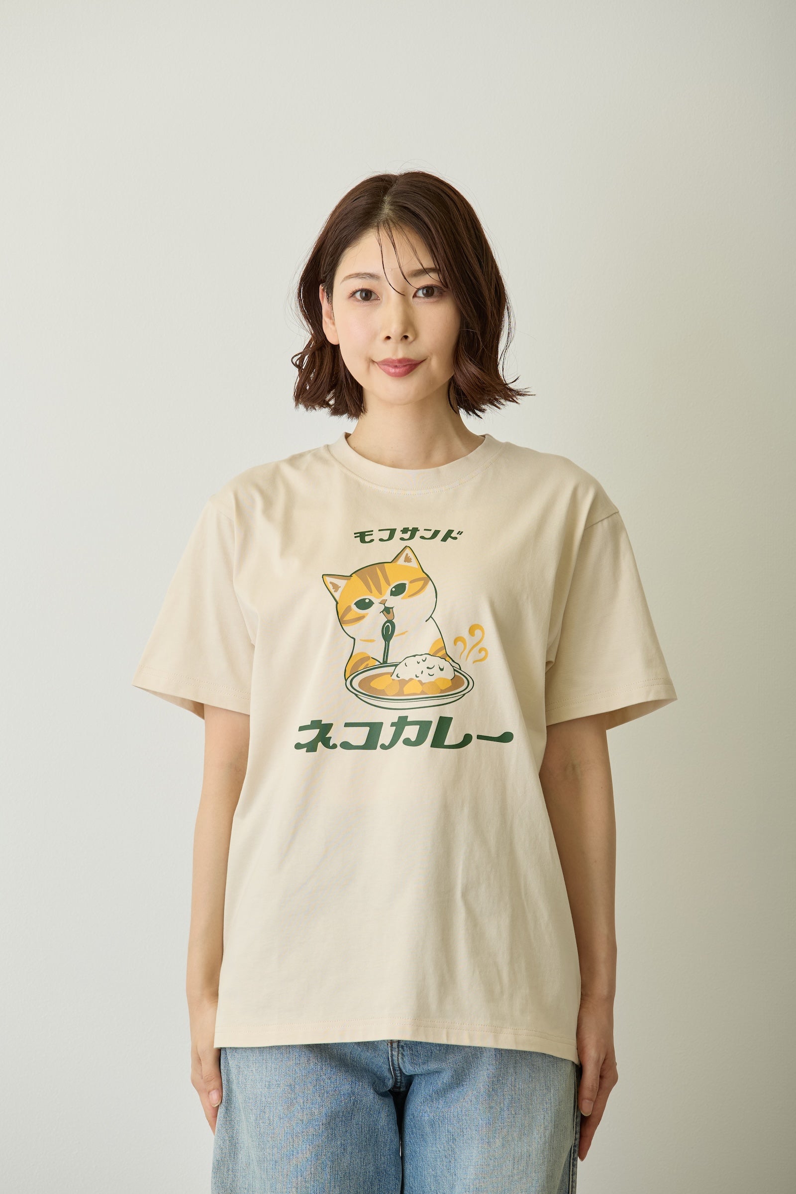 mofusand Tシャツ ネコカレー ナチュラル