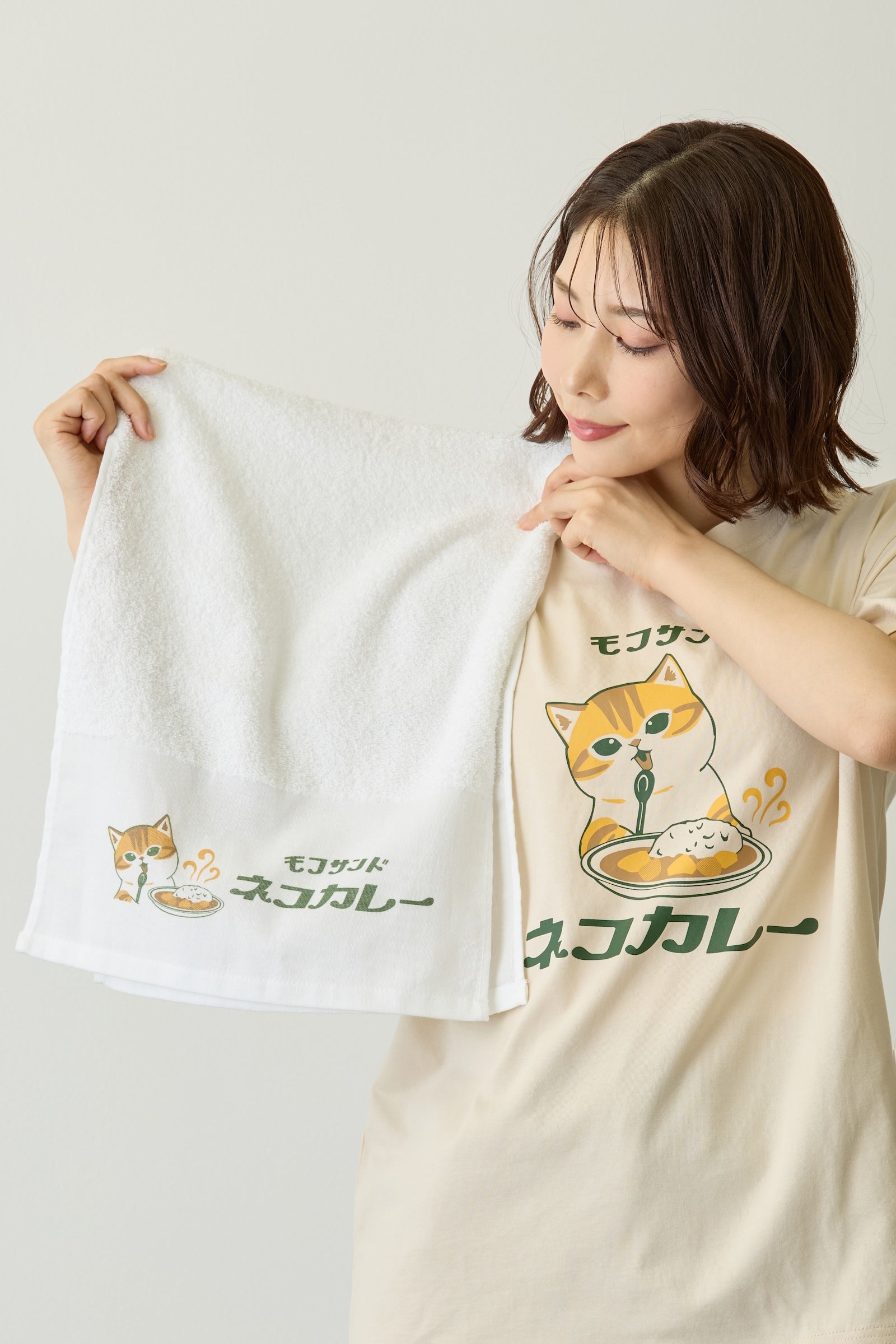 mofusand 温泉タオル ネコカレー ホワイト ONE