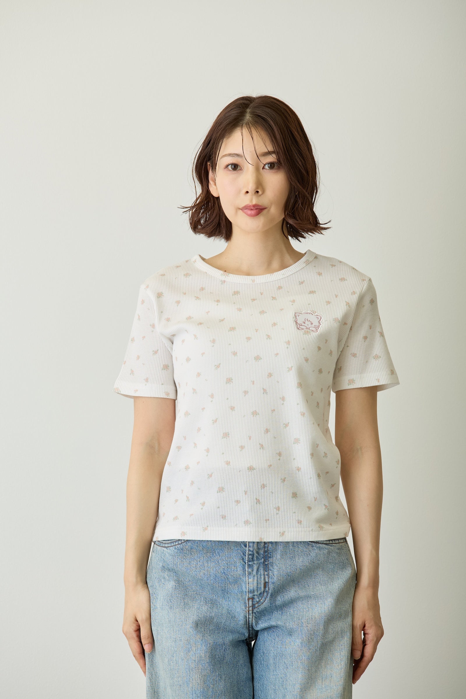 Lil ala mode Tシャツ フラワー ムース ホワイト