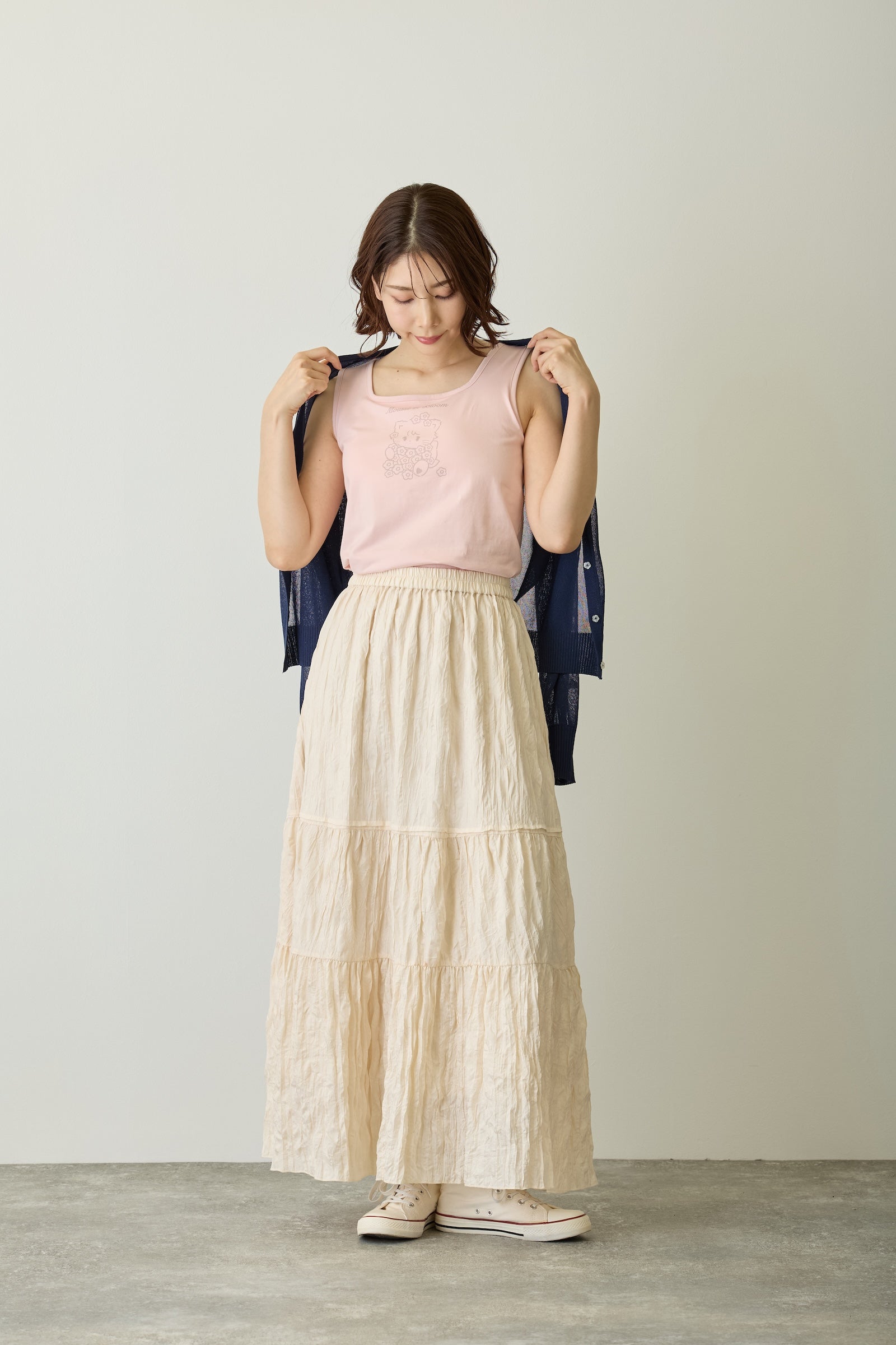 Lil ala mode カップ付きタンクトップ Bloom ムース ピンク