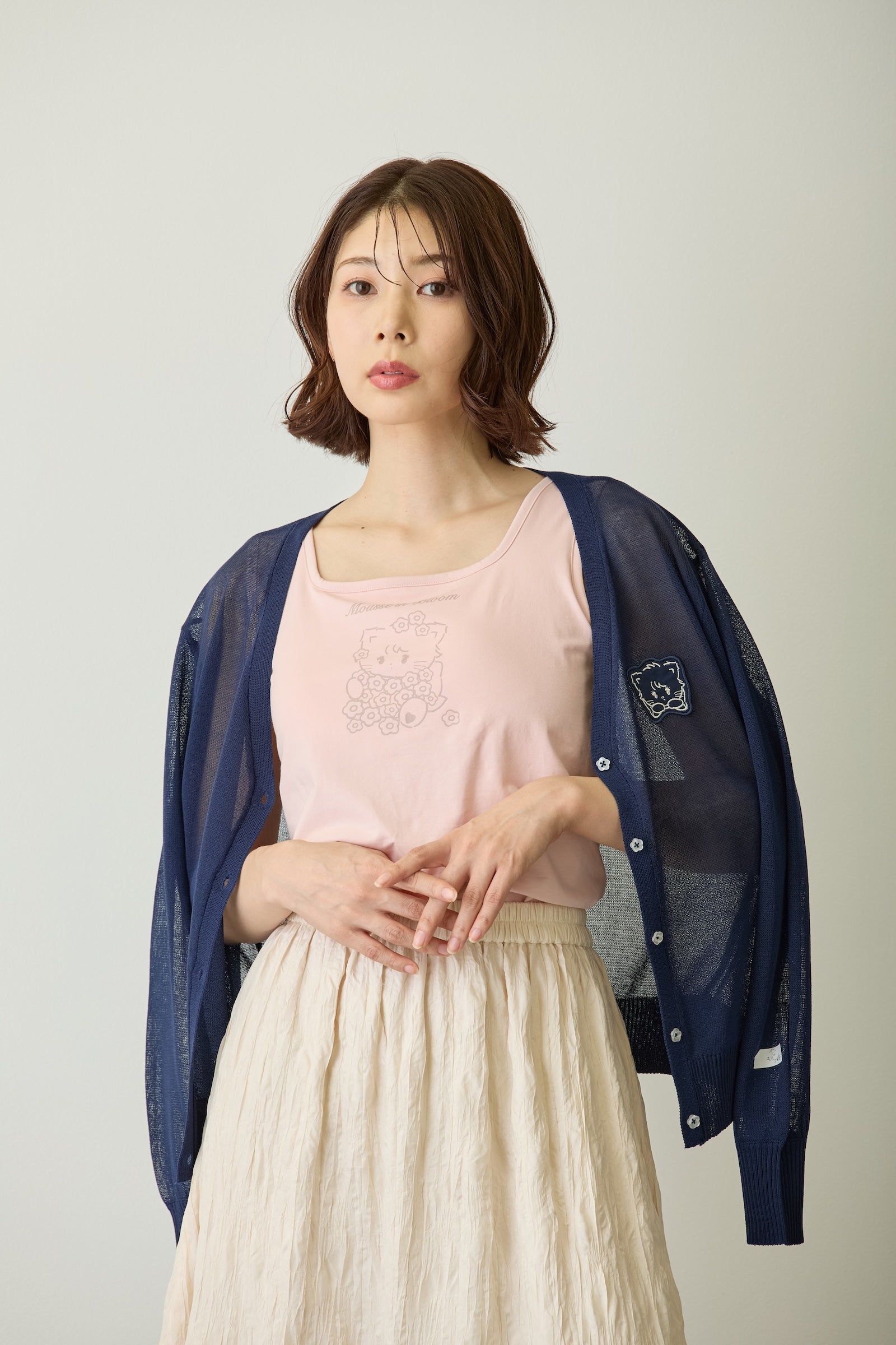 Lil ala mode カップ付きタンクトップ Bloom ムース ピンク