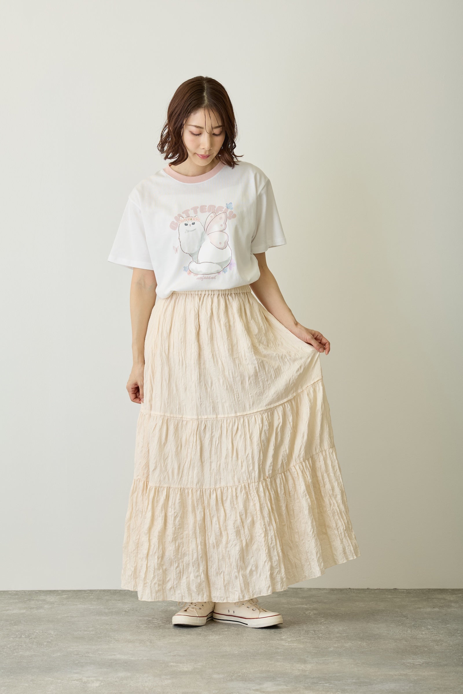 mofusand Tシャツ ちょうちょにゃん ももはねにゃん ホワイト