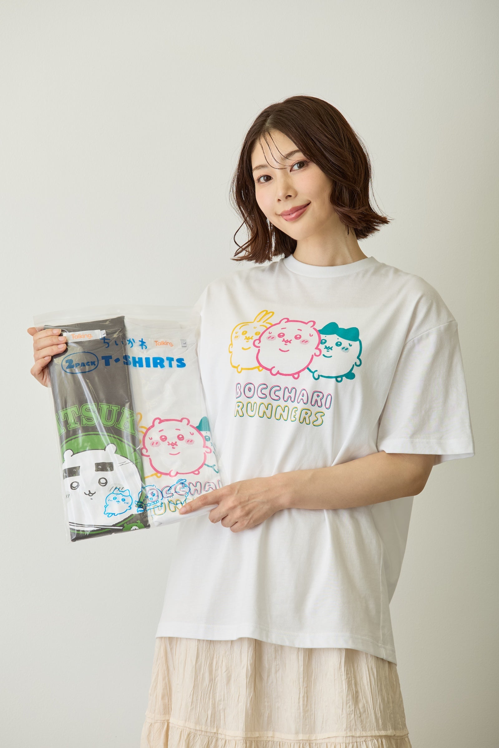 ちいかわ パックTシャツ 味付けのり/ぼっちゃりランナーズ スミ/ホワイト