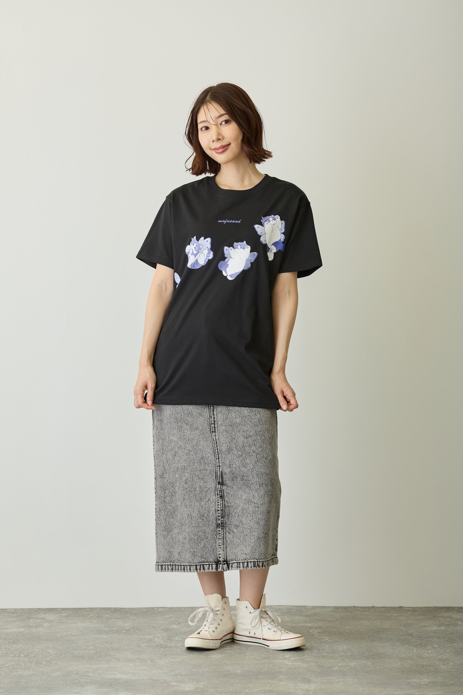 mofusand Tシャツ ちょうちょにゃん いろはねにゃん ブラック