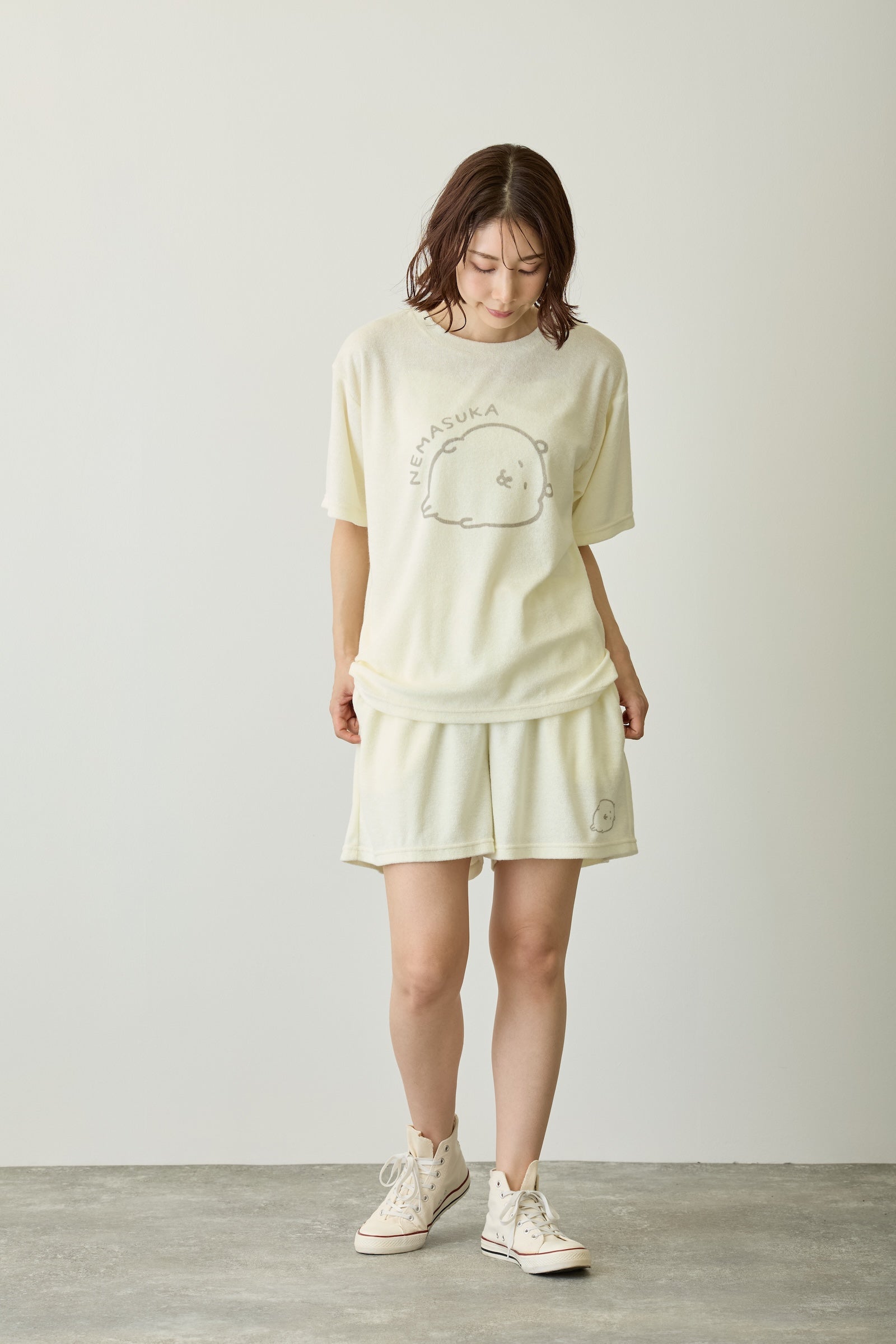 ナガノキャラクターズ ルームウェアセットアップ ねますか アイボリー